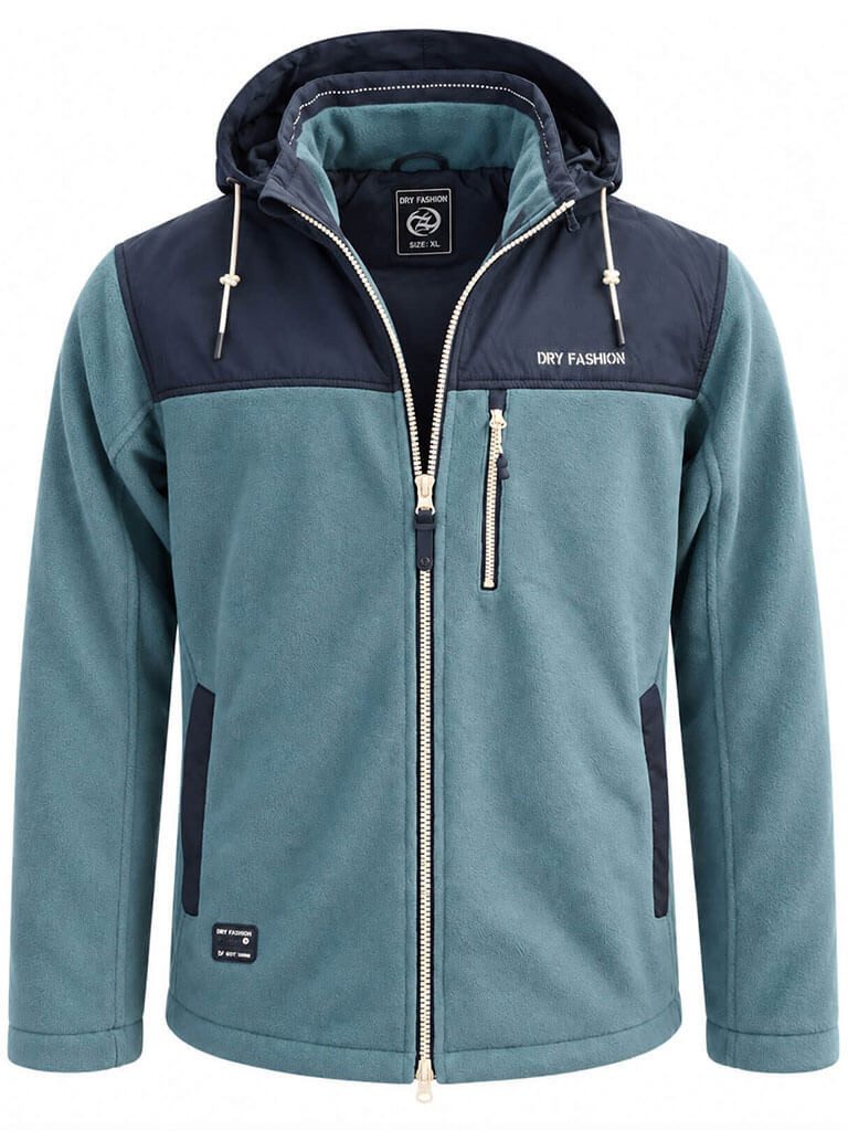 Dry Fashion Fleecejacke Tallin Herren Jacke Fleece mit Windstopp - Übergangsjacke mit Kapuze Verstellbare & abnehmbare Kapuze, 2-Wege-Reißverschluss, Taschen