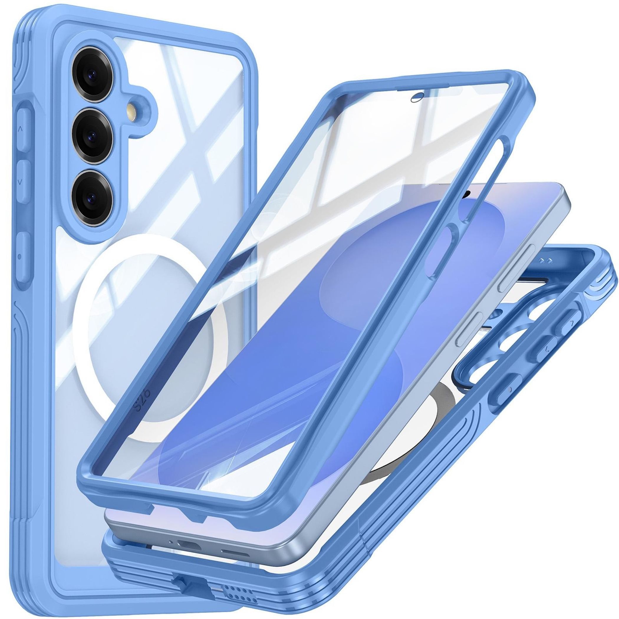 Wigento Handyhülle MagSafe für Samsung Galaxy S26 Plus 5G 360 Grad Bumper Blau 6,7 Zoll, Full Body, MagSafe-Unterstützung, präzise Passform