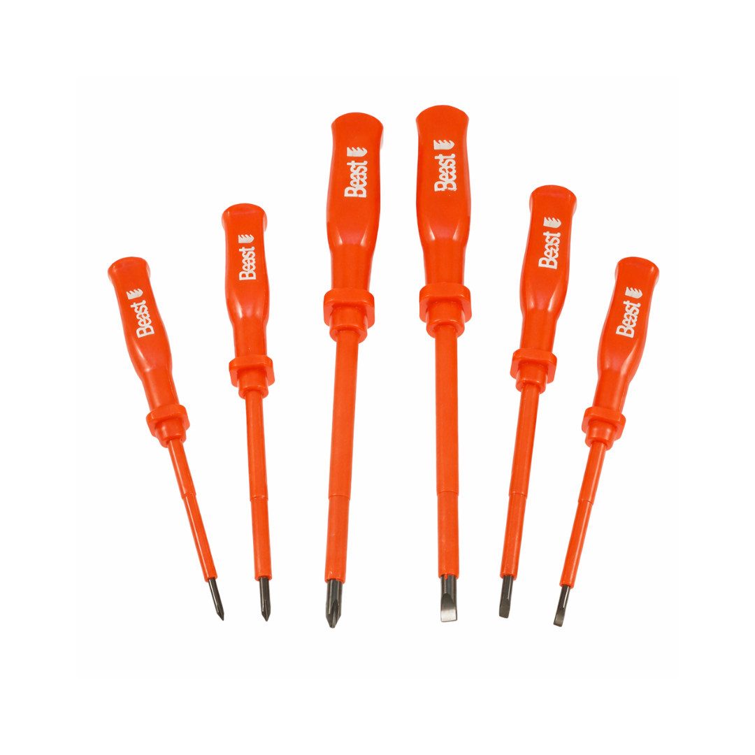Beast Schraubendreher Schraubenzieher Set 6tlg Isoliert Magnetisch Kreuz Schlitz, (6 St), 1000 V isoliert, magnetische Spitzen, 6-teilig