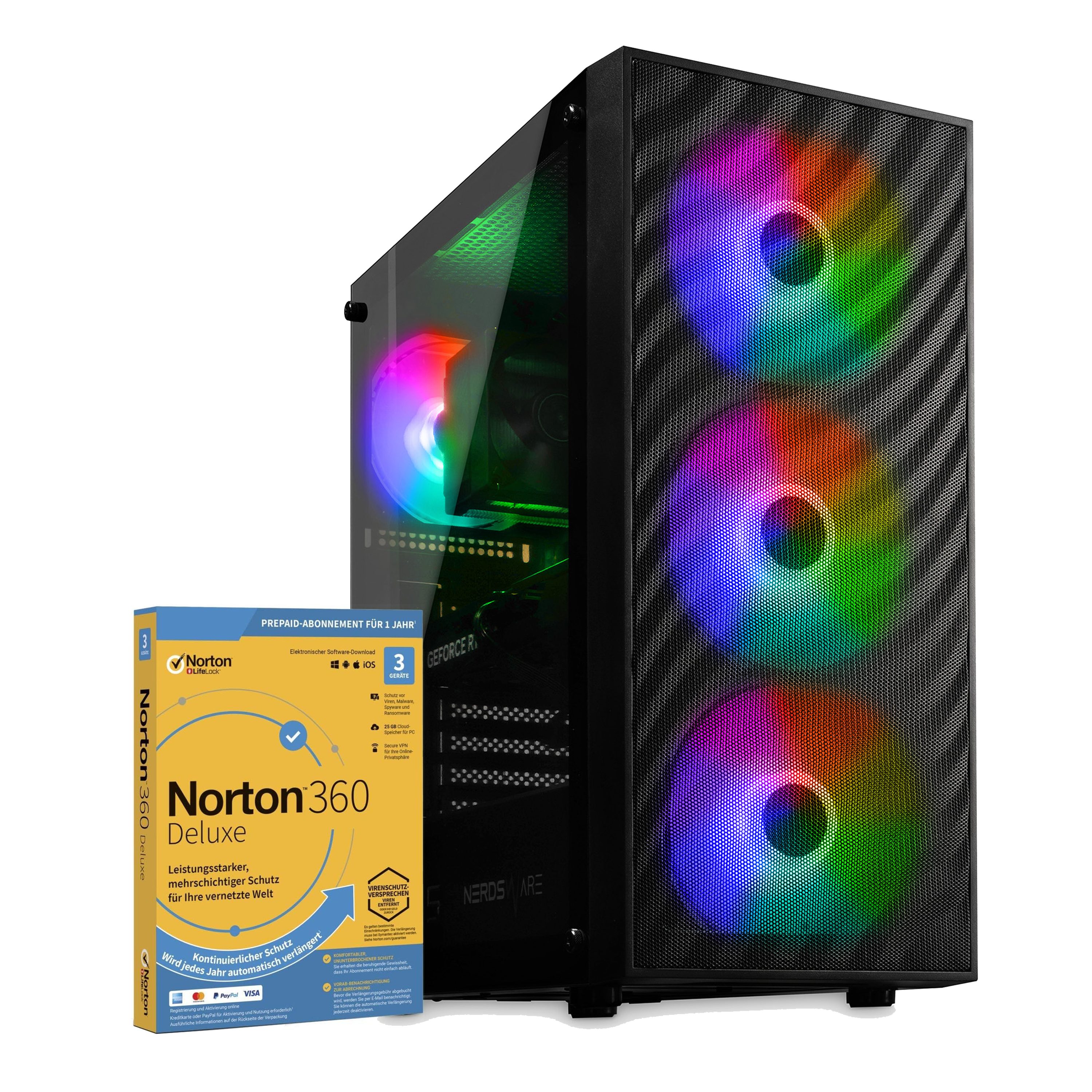 cybernerds PRO Gaming P12 AMD Ryzen 7 5700X mit Nvidia RTX 5050 Win 11 Pro PC (AMD AMD Ryzen 7 5700X, 32 GB RAM, 1000 GB SSD)