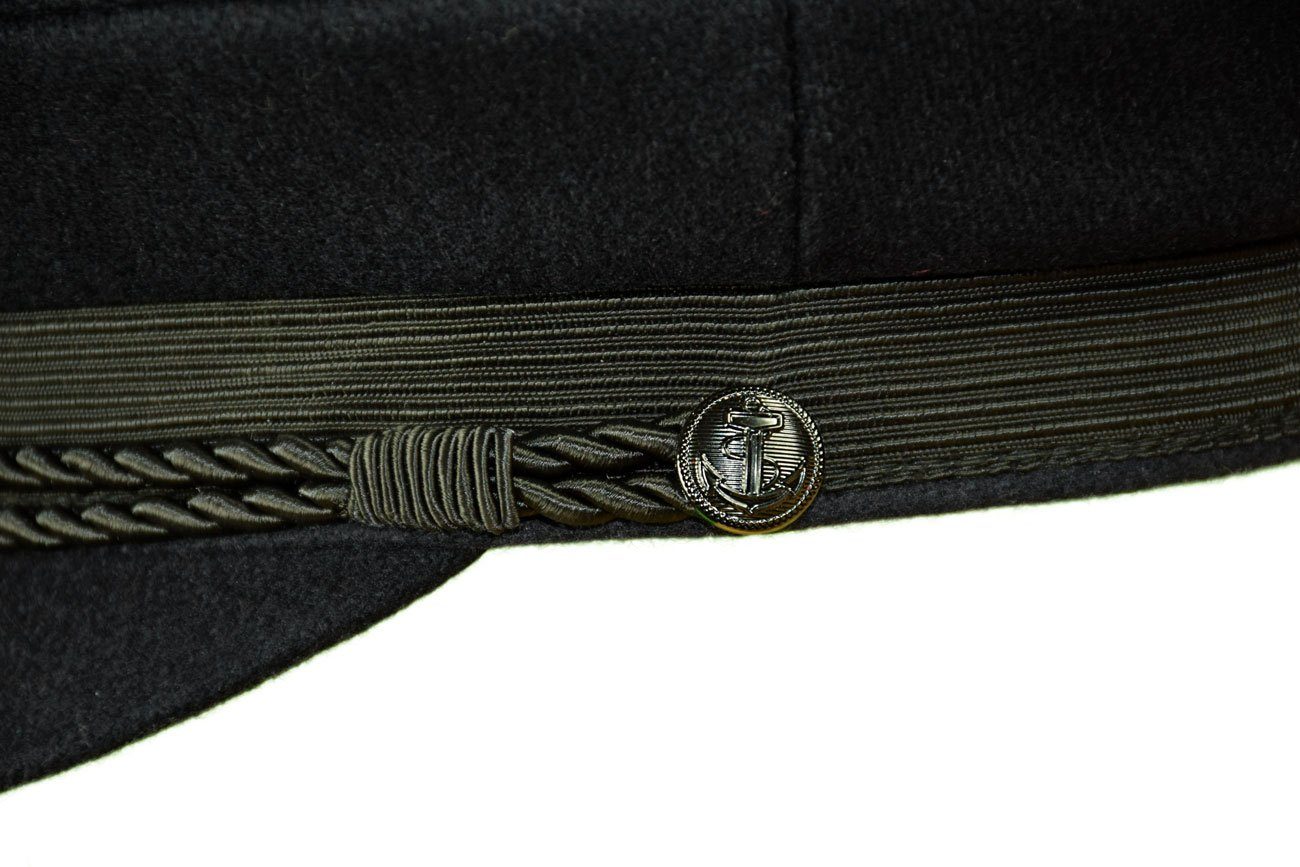 MADSea Schiebermütze Elbsegler schwarz Pin Steuerrad goldfarben maritime Kapitänsmütze mit Krone, Zierband, Kordel und Pin – Bild 4 von 5