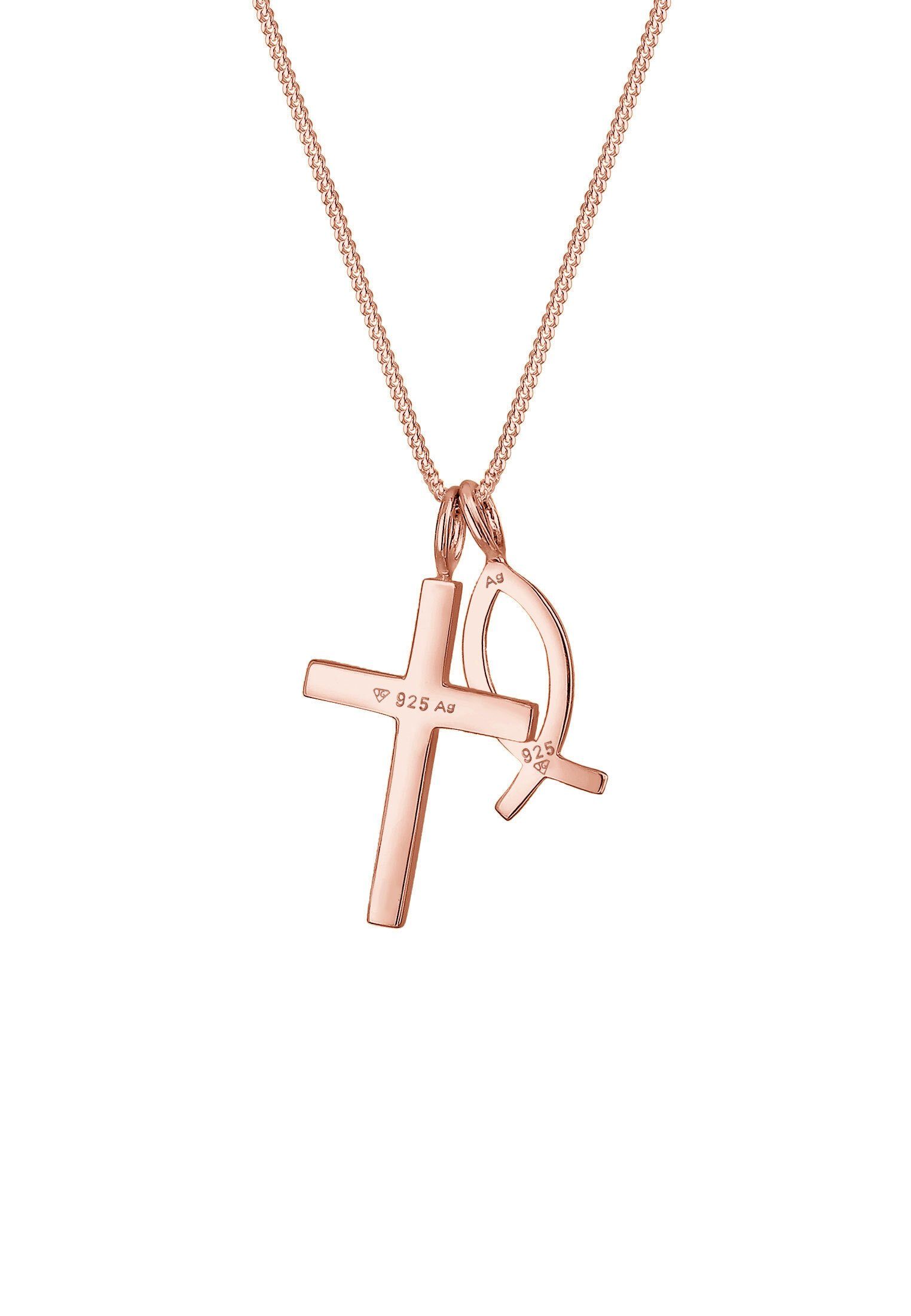 Silber, Symbol Religion Fisch mit Elli Anhänger 925 Kreuz Rosegold Kette Fisch