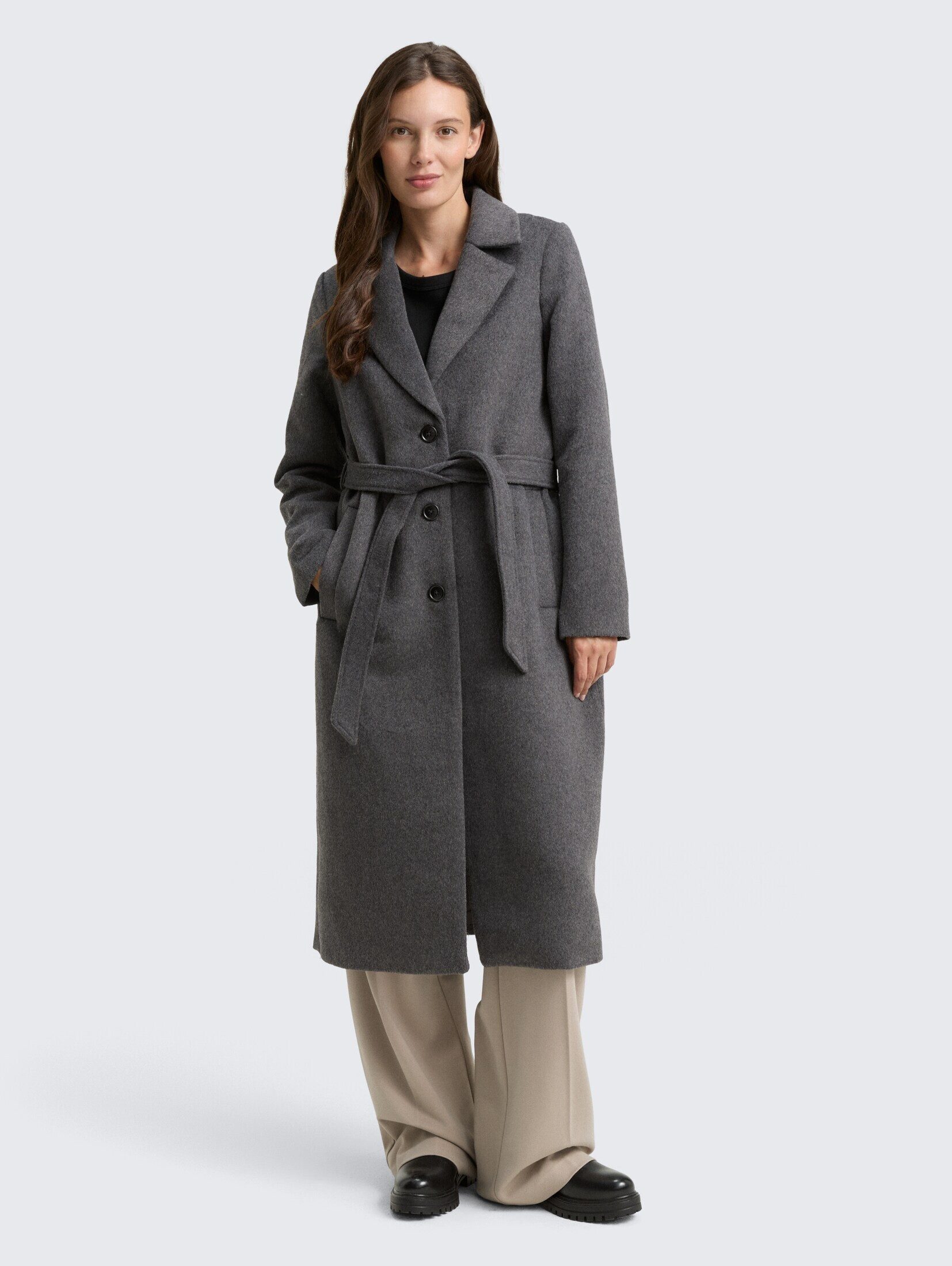 TOM TAILOR Kurzmantel Wollmantel mit Gürtel Wollmantel mit Gürtel