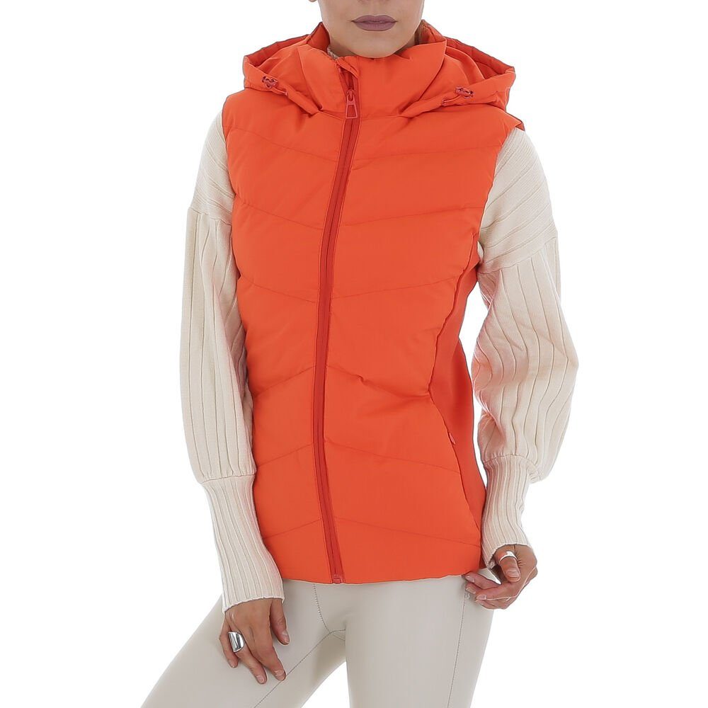 Damen Orange Freizeit Ital-Design in Steppweste Gefüttert Winterjacke Kapuze