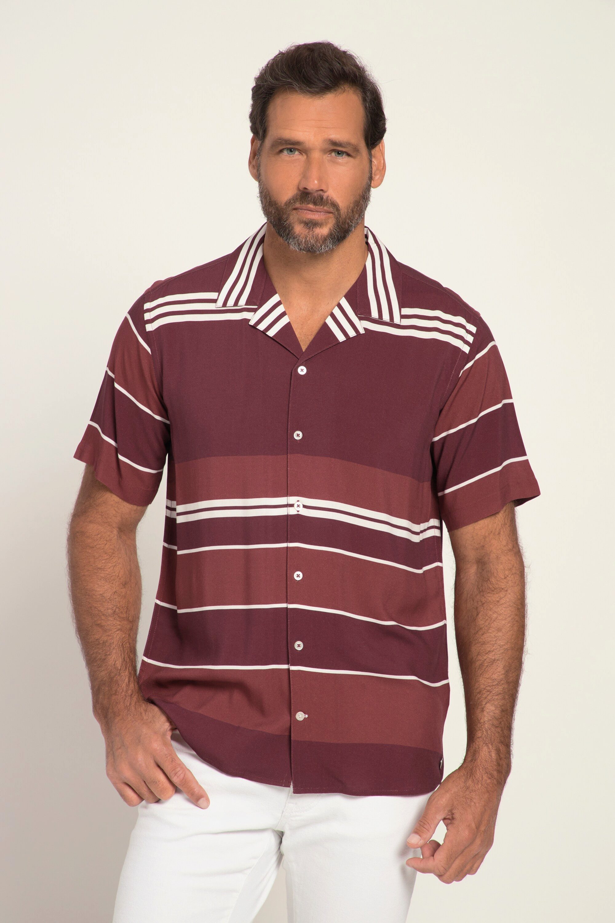 Kurzarmhemd Viskose-Hemd Halbarm Buttondown-Kragen Streifen