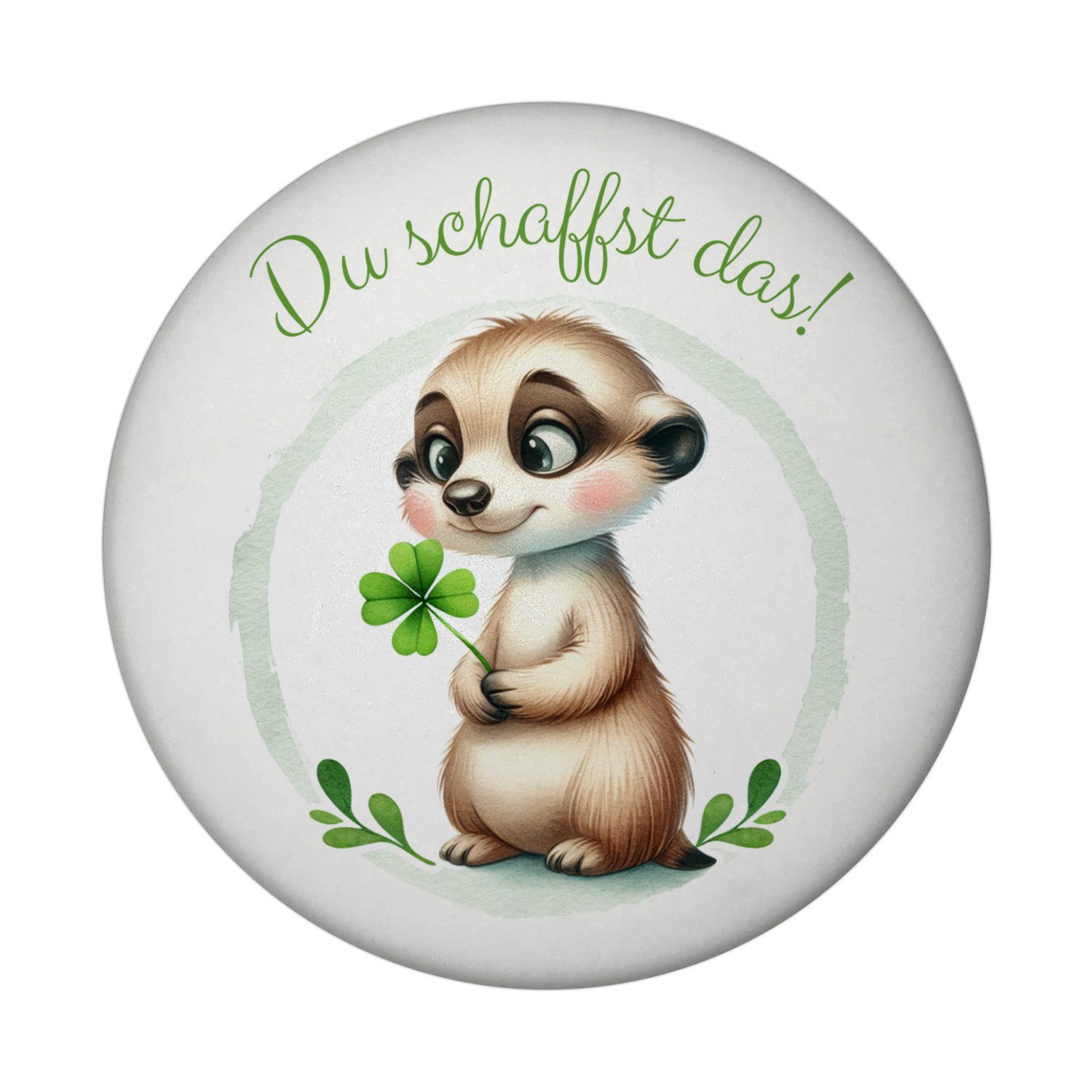 speecheese Magnet Erdmännchen mit Kleeblatt Magnet Flaschenöffner rund Spruch Du das