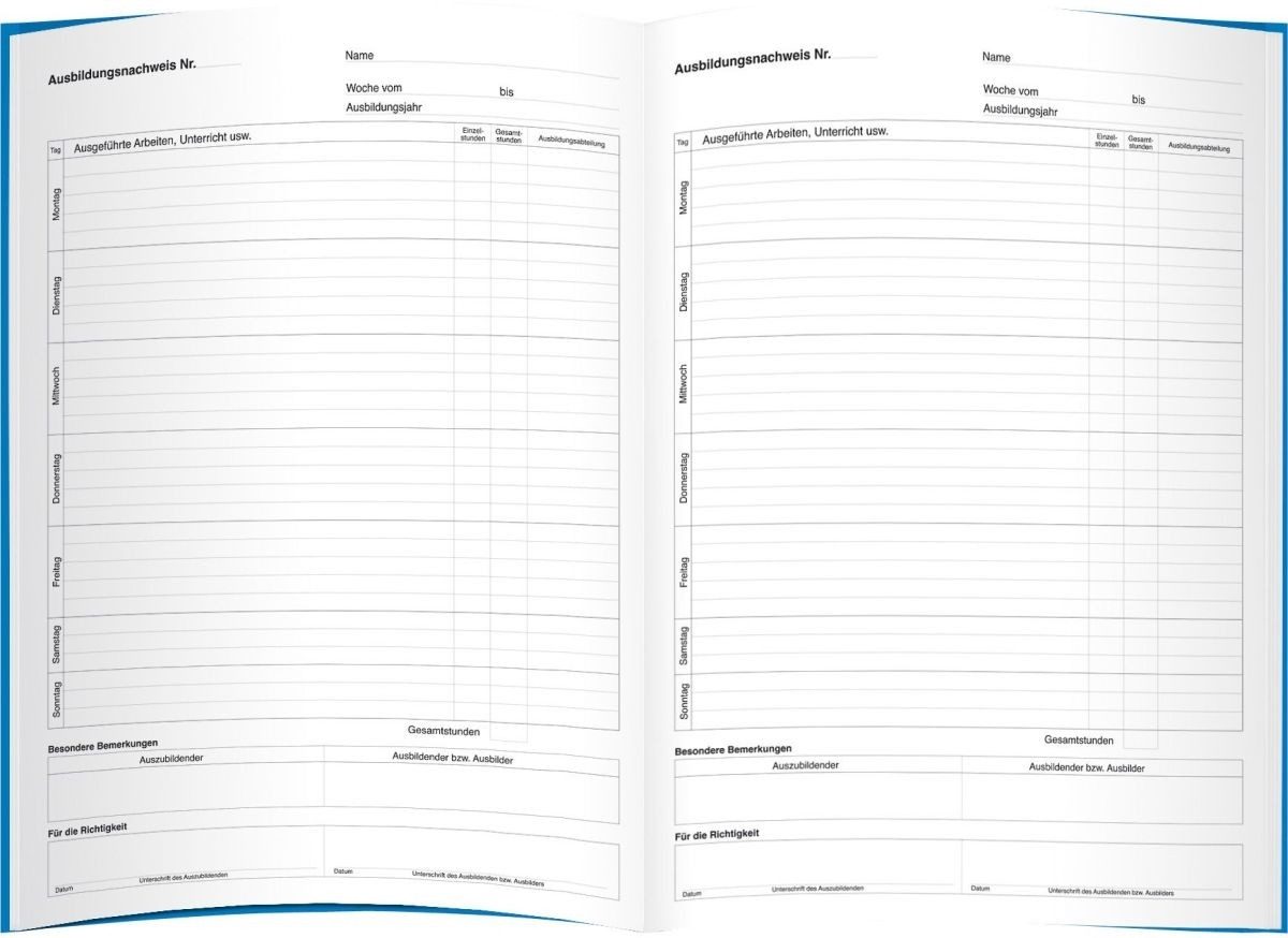 Formularblock Berichtsheft A4 28 Blatt Berufsausbildung.