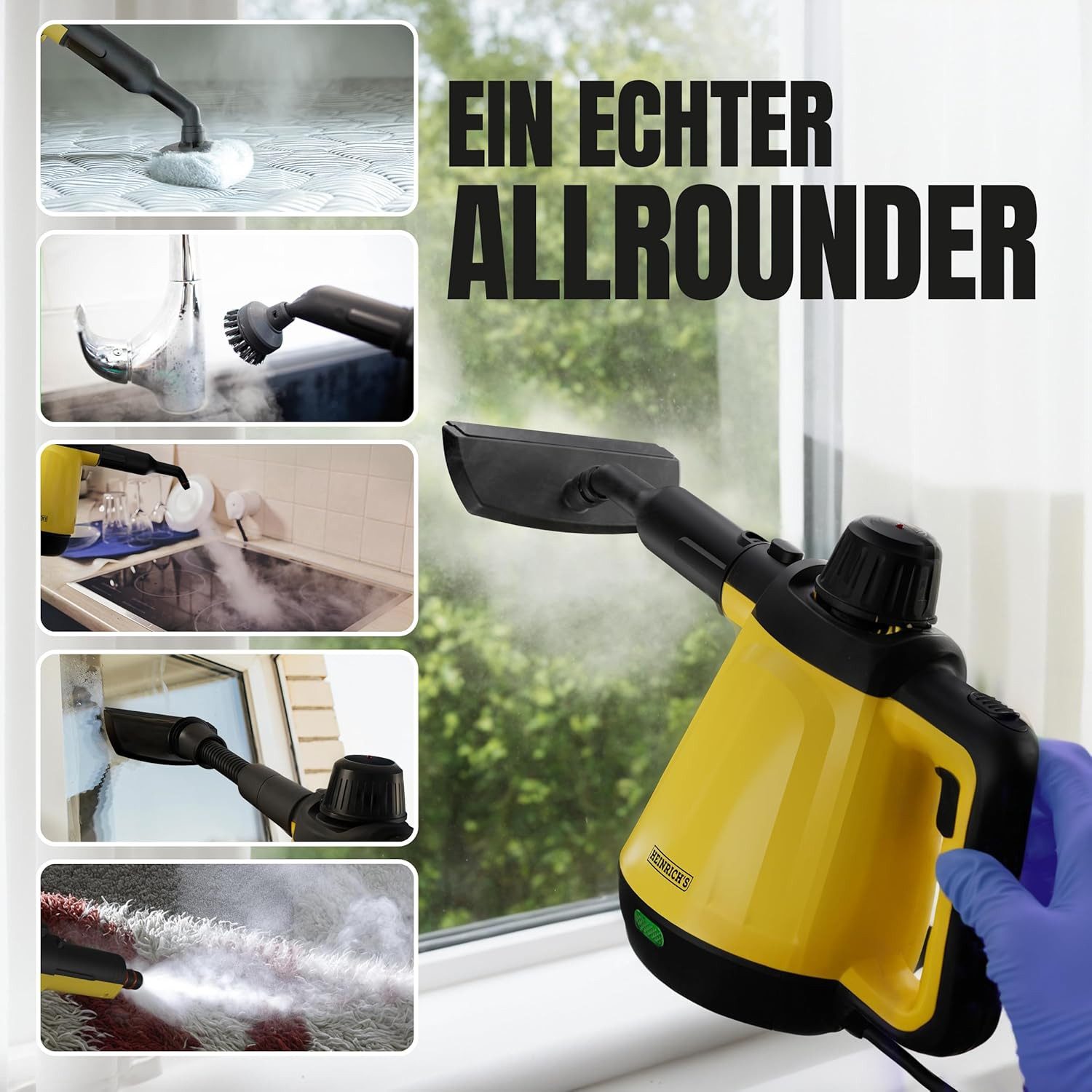 Heinrich´s Dampfreiniger HDR 8734 1200W Handdampfreiniger, 1200 W, 400ml Wassertank, kurze Aufheizzeit, 3,5 Bar