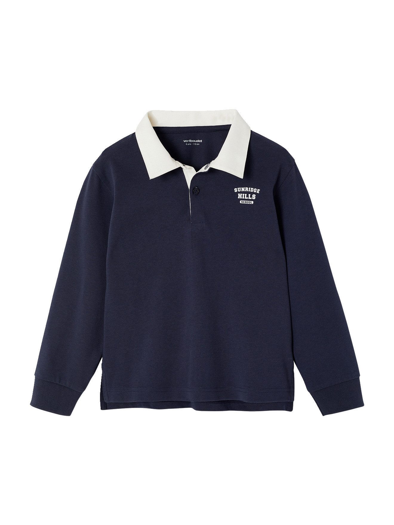vertbaudet Langarm-Poloshirt Gestreiftes Jungen Poloshirt mit Kontrast-Kragen