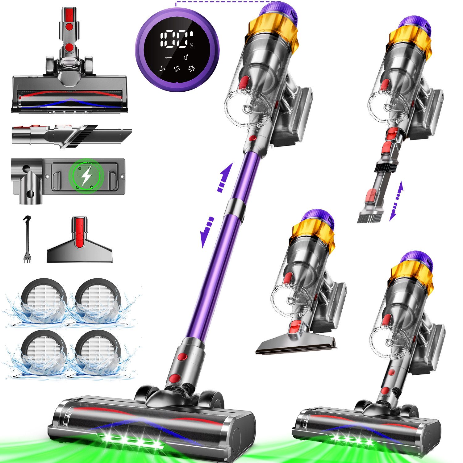 Homimaster Akku-Hand-und Stielstaubsauger Akku-Staubsauger 80000Pa, 70 Min Laufzeit, 1.8L, leise, Mit 4 HEPA-Filtern, 4 Duftpads und abnehmbarem Akku, ideal für Tierhaare, Teppiche und Hartböden, Kabelloser Staubsauger für Tierhaare, Teppich und Hartböden