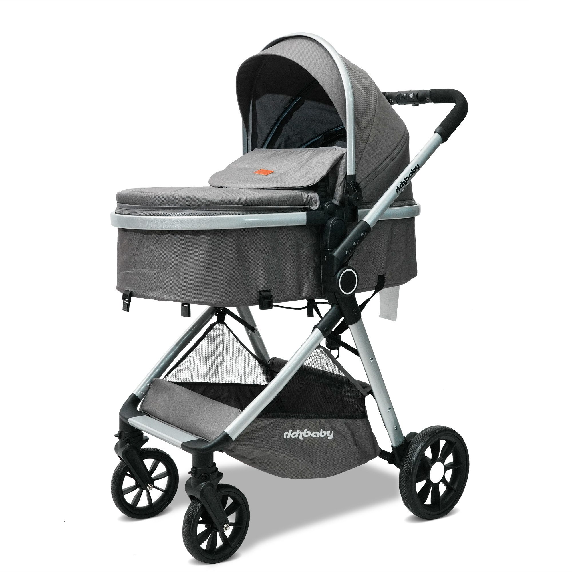 Odikalo Kombi-Kinderwagen EXQUISE V8A Kombi-Kinderwagen (umwandelbar zur Babywanne), (kompakt zusammenklappbar, mit hoher Sitzposition, verstellbarem Verdeck & Sicherheitsfunktionen – für Babys von 0 bis 36 Monaten)
