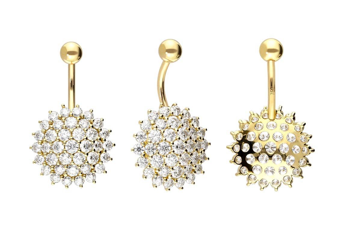 PIERCINGLINE Bauchnabelpiercing 14/18 Karat Gold Bananabell MOISSANIT-BLUME (Bananabells, 1-tlg)