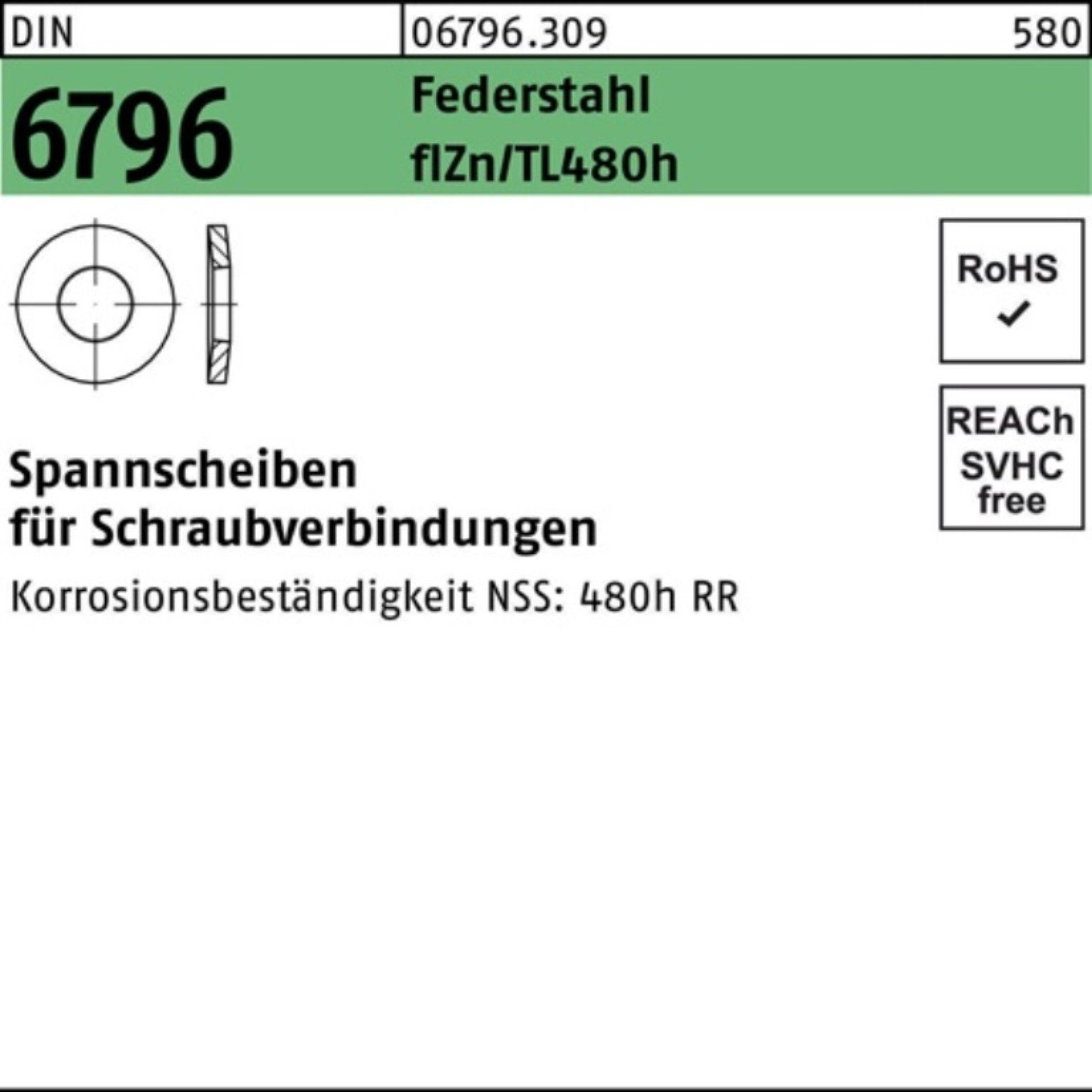 Reyher Spannscheibe 500er Pack Spannscheibe Federst. 10x23x2,5 f 6796 DIN Gleitm. zinkbes