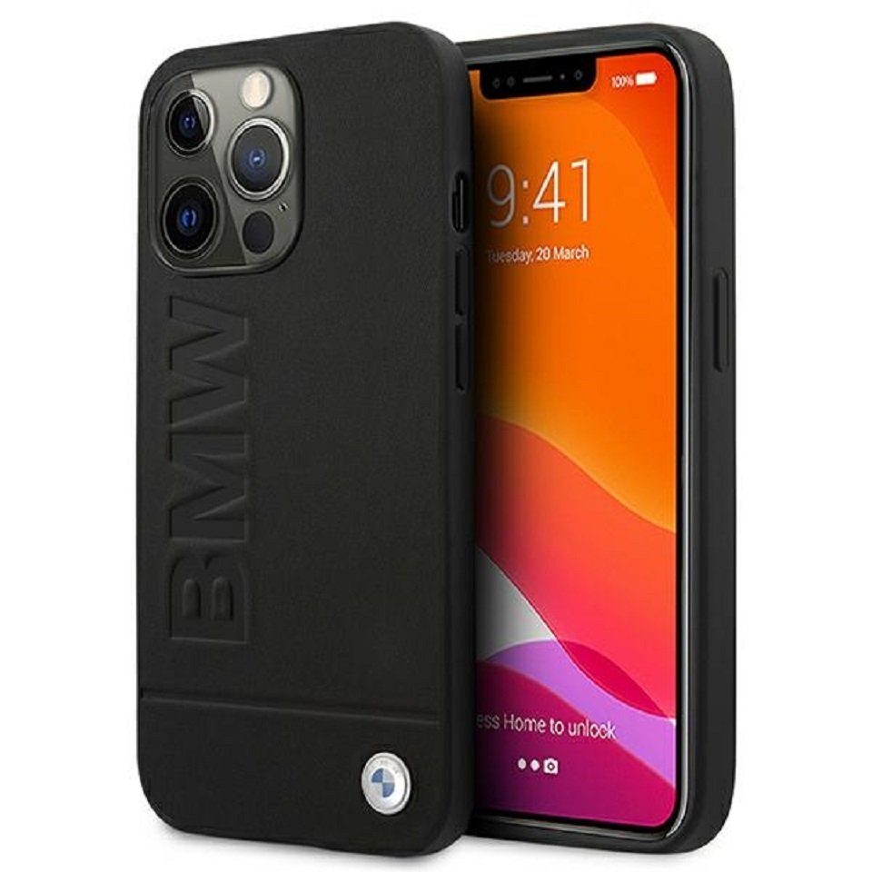 BMW Handyhülle iPhone 13 Pro Hardcase Cover Echtleder schwarz 6,1 Zoll, Kantenschutz