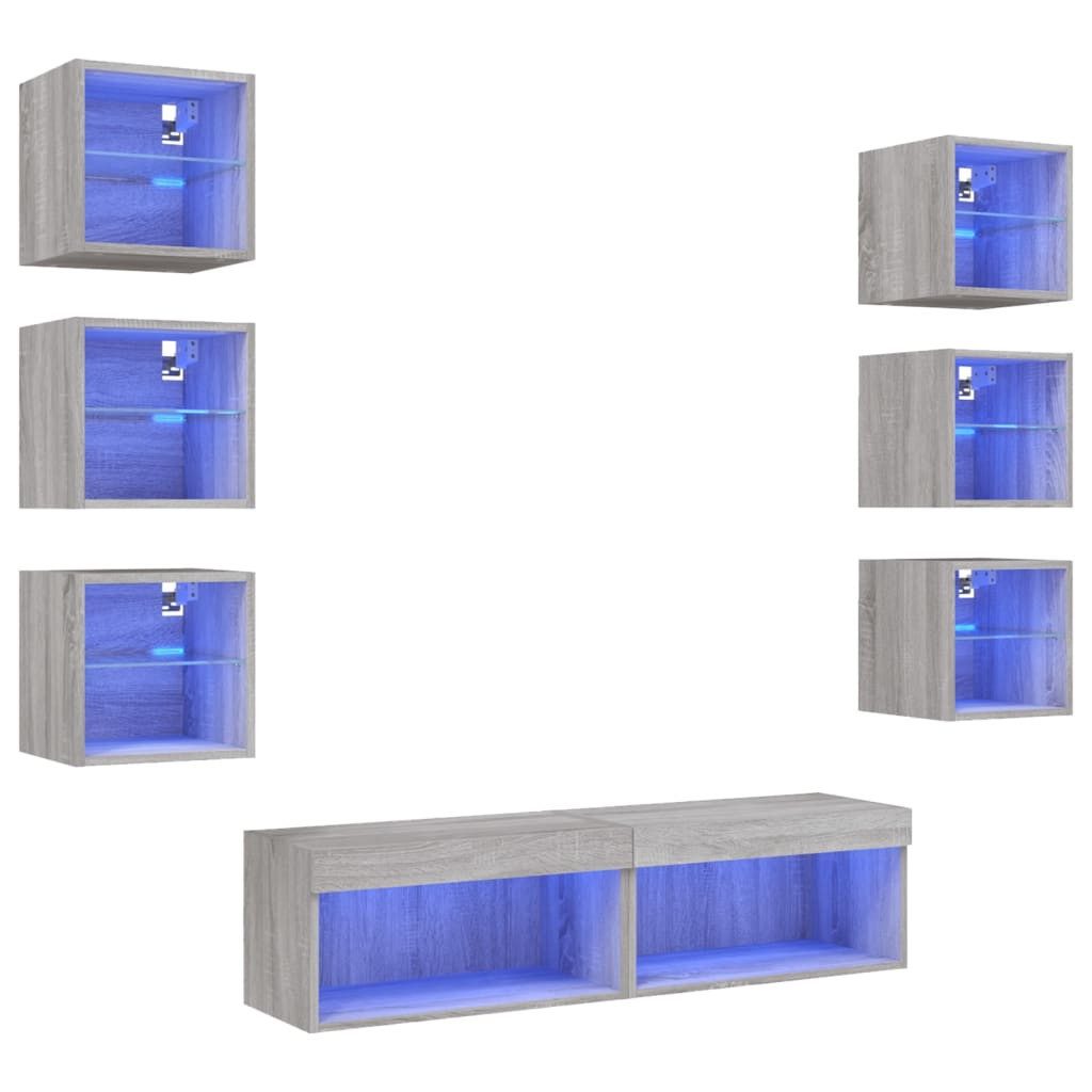 TV-Wand 8-tlg. Wohnwand mit LED-Beleuchtung Grau Sonoma Holzwerkstoff