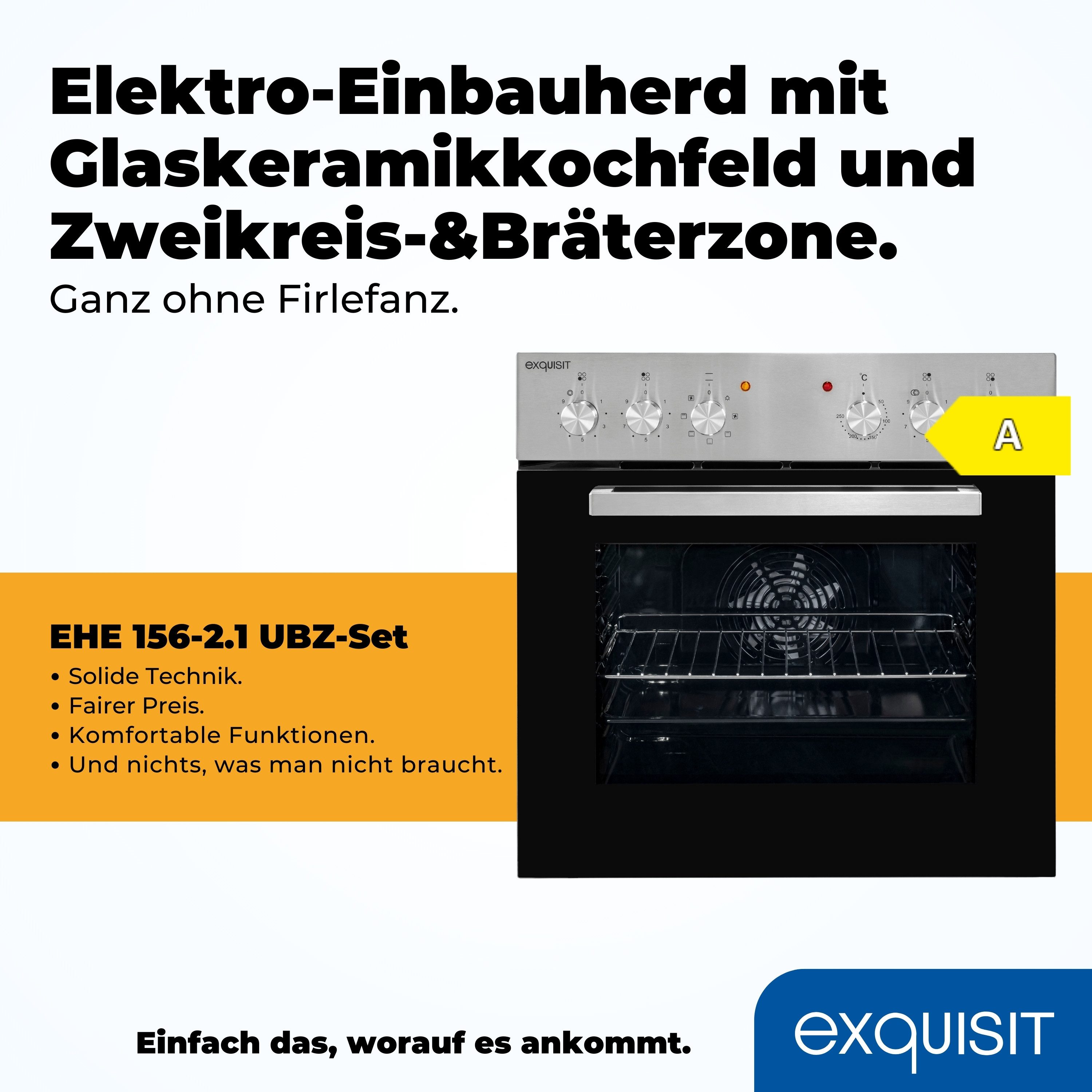 exquisit Elektro-Herd-Set EHE 156-2.1 UBZ, Umluft für gleichmäßige Wärme ideal für Plätzchen auf mehreren Blechen