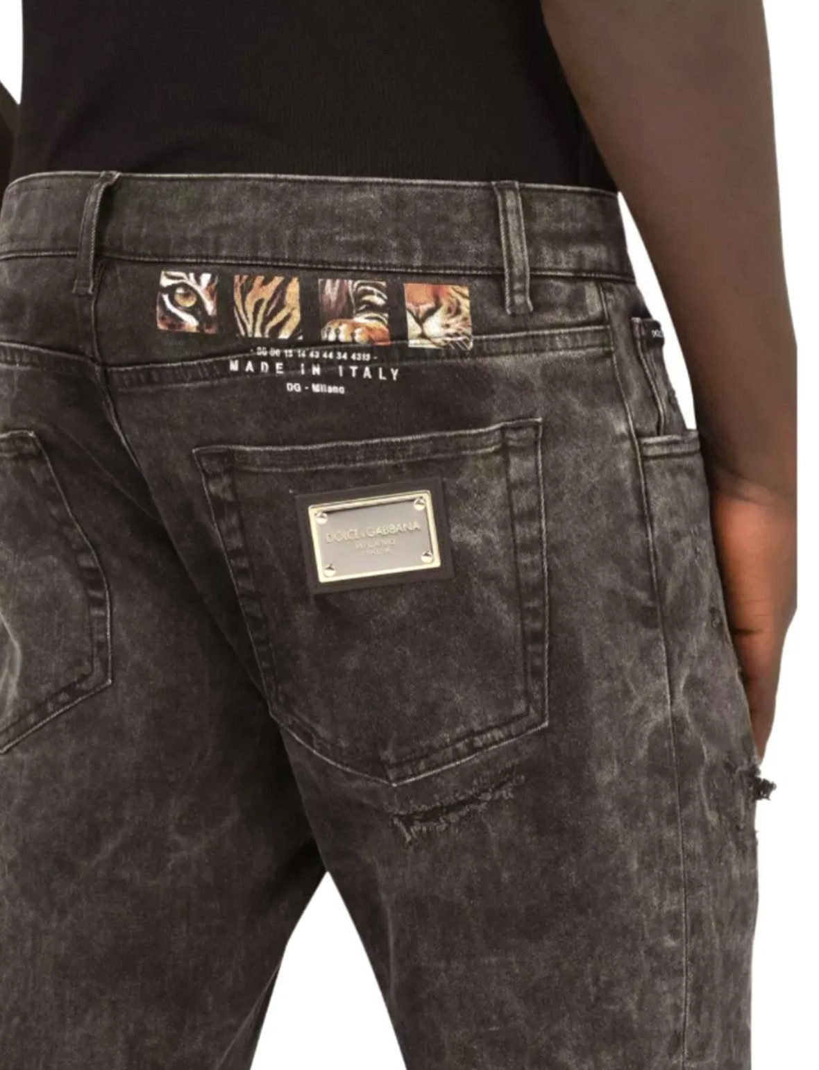 DOLCE & GABBANA 5-Pocket-Jeans Jeans Limited Ny Tiger Stretch Slim FIt Röhrenjeans Denim Logo-Plakette aus Metall, Tigerprint-Details