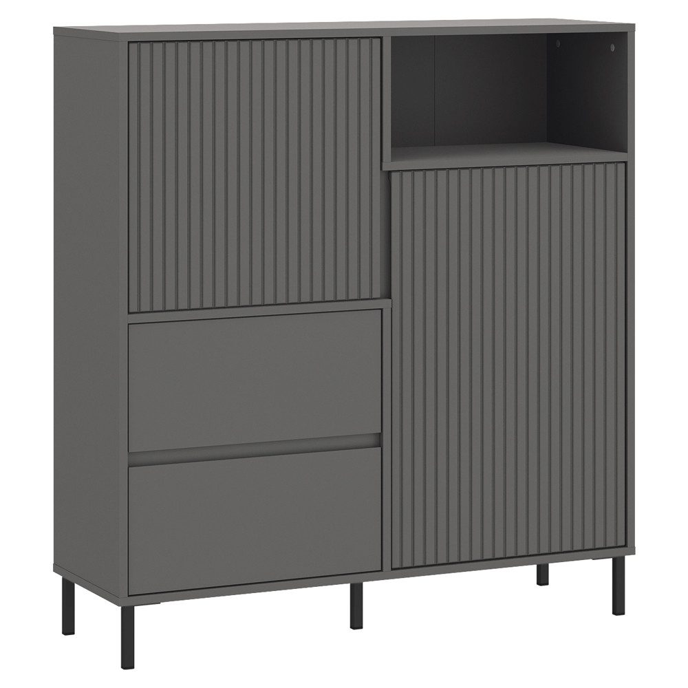 Lomadox Highboard AMELIA-129, Regal 105,4 cm anthrazit mit Rillen 2 Türen 2 Schubladen