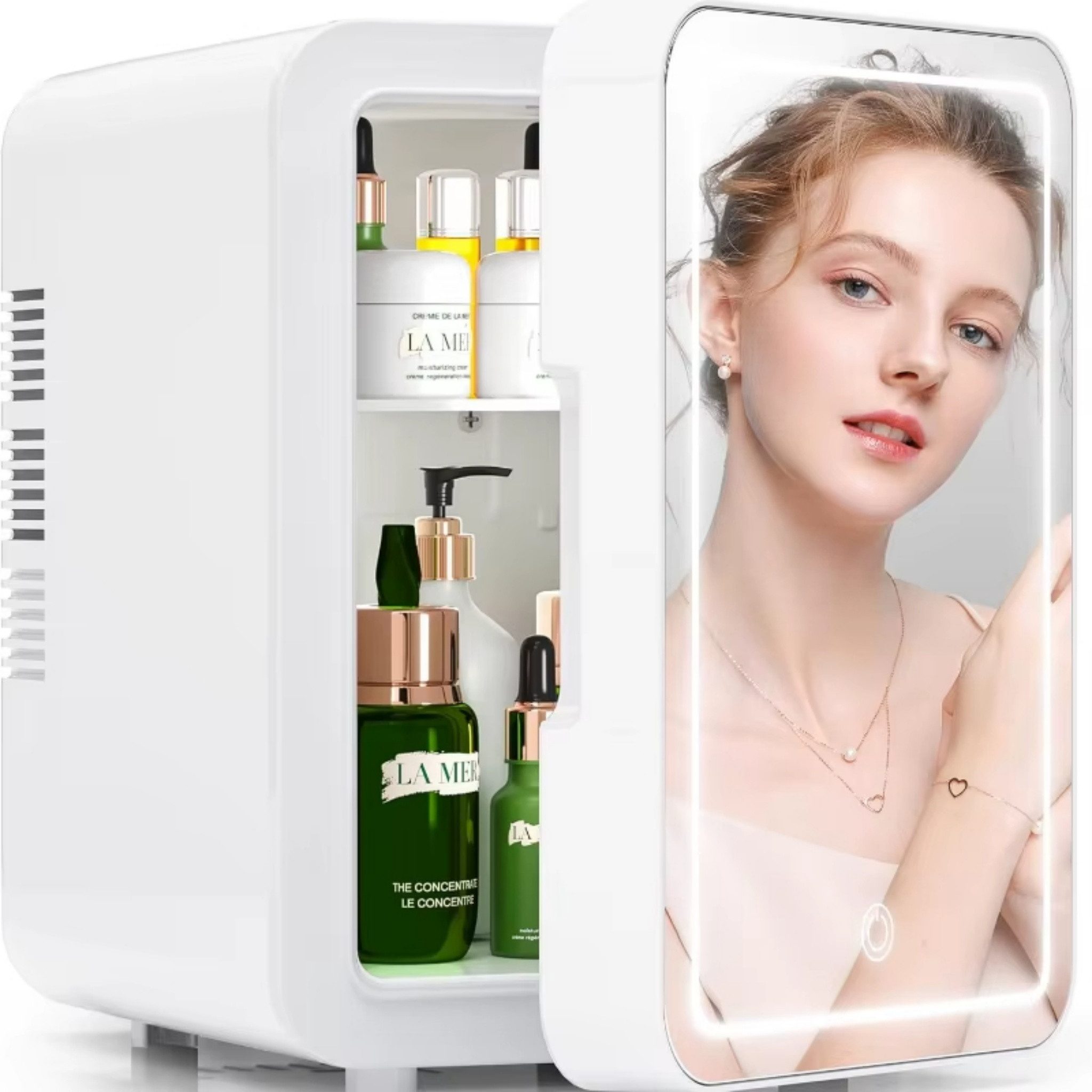 Blossom Kühlbox 4 L Mini Kühlschrank Kosmetik Kühlschrank Tragbarer mit LED Spiegel, 4 l, Autokühlschrank Skincare Fridge Kühl & Heiß für Schlafzimmer Büro Auto