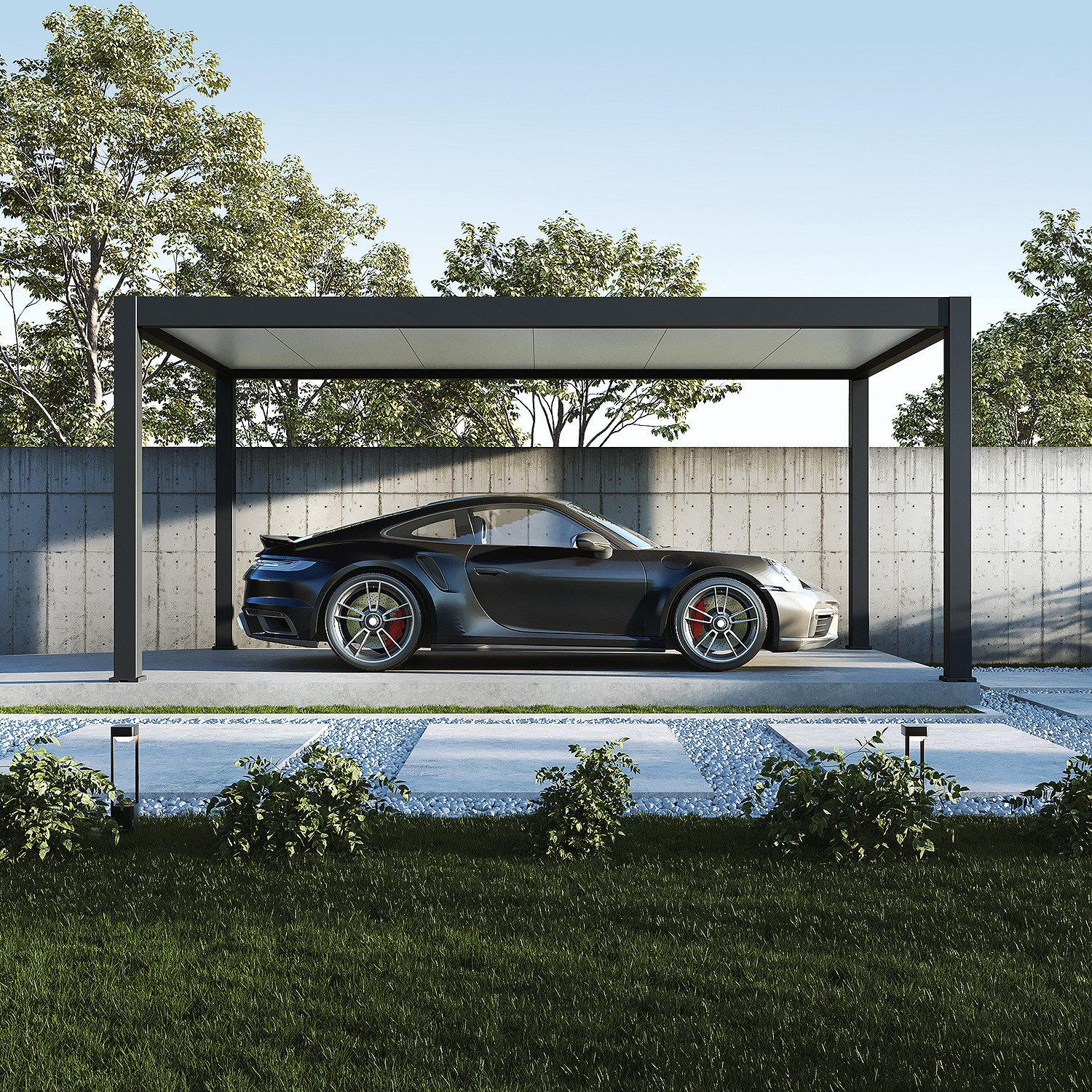 Weide Einzelcarport Carport Aluminium Pergola 3 x 5,3 M Garage anthrazit, BxT: 530x300 cm, 236 cm Einfahrtshöhe