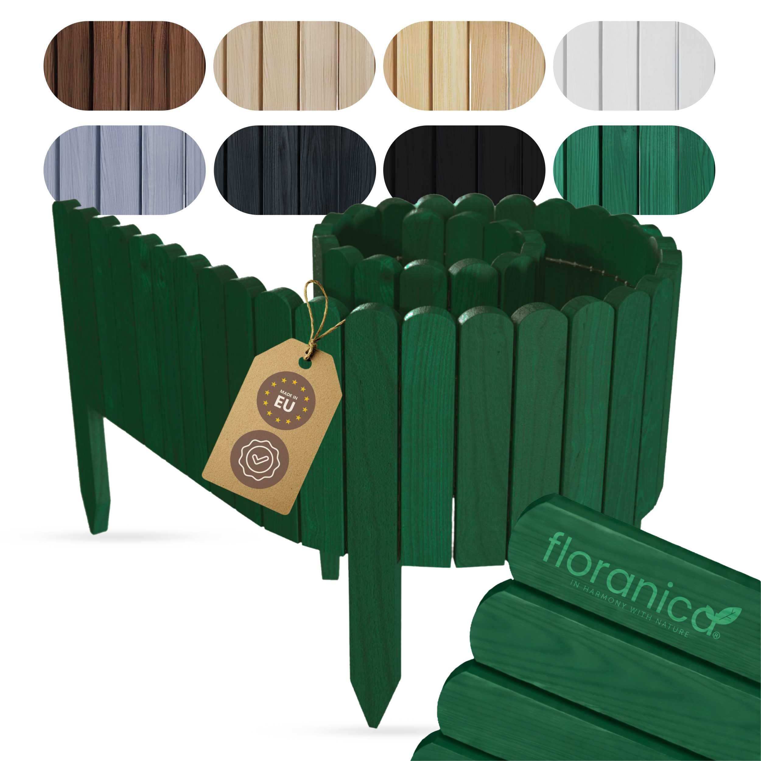 Floranica Palisade Beeteinfassung Beetumrandung Rasenkante Umrandung Flexibler Rollborder, LxH: 200x10 cm, Grün, Dekozaun Holzzaun Umzäunung Blumenbeeten Garten Beeten Kräutergarten