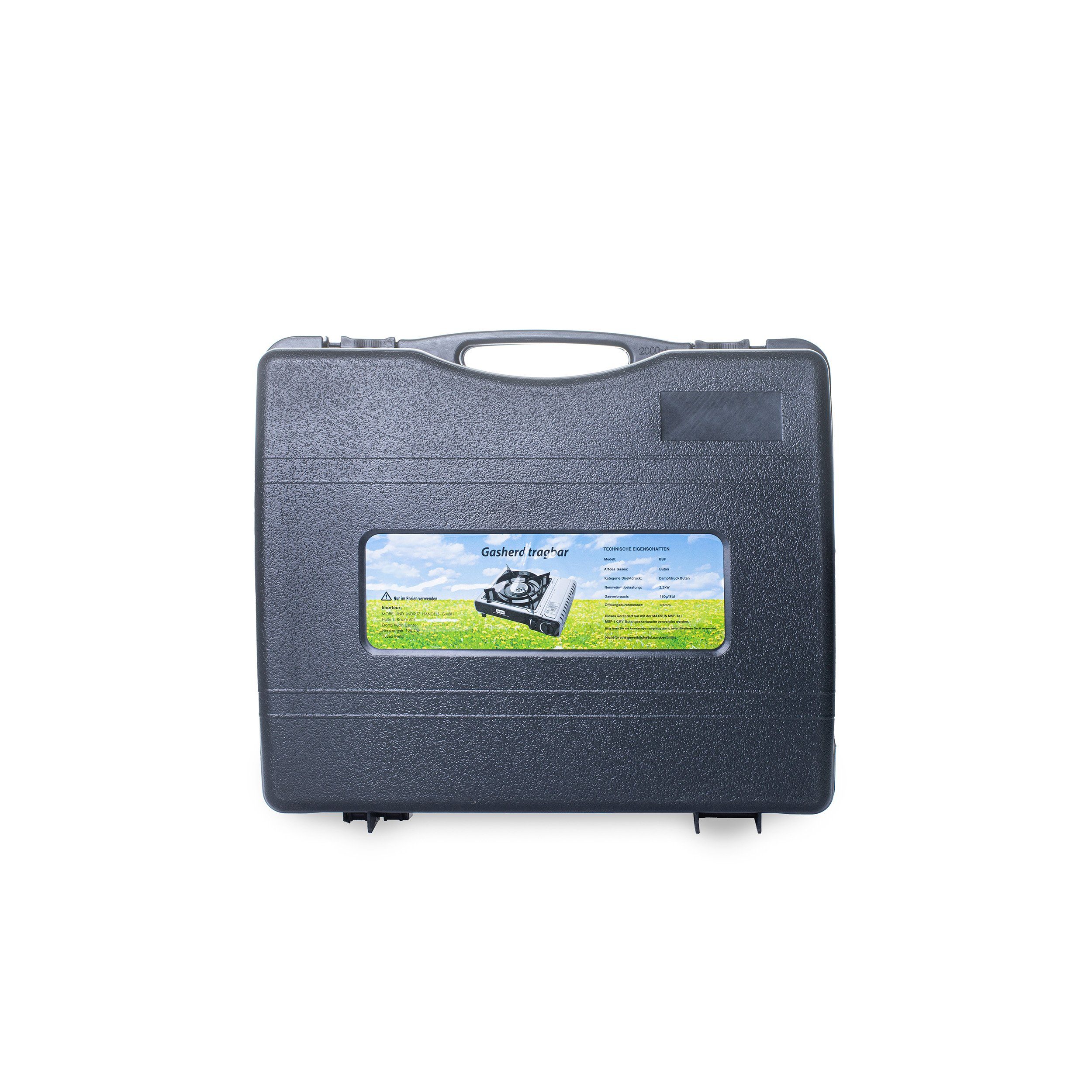 Sparsando Gaskocher Tragbarer Gaskocher + 16x Gaskartuschen für Camping, Outdoor, Reisen, (1x Gaskocher mit 16x Gaskartuschen, 17-St), Abnehmbare Topfhalterung, Windschutz, Temperaturregler