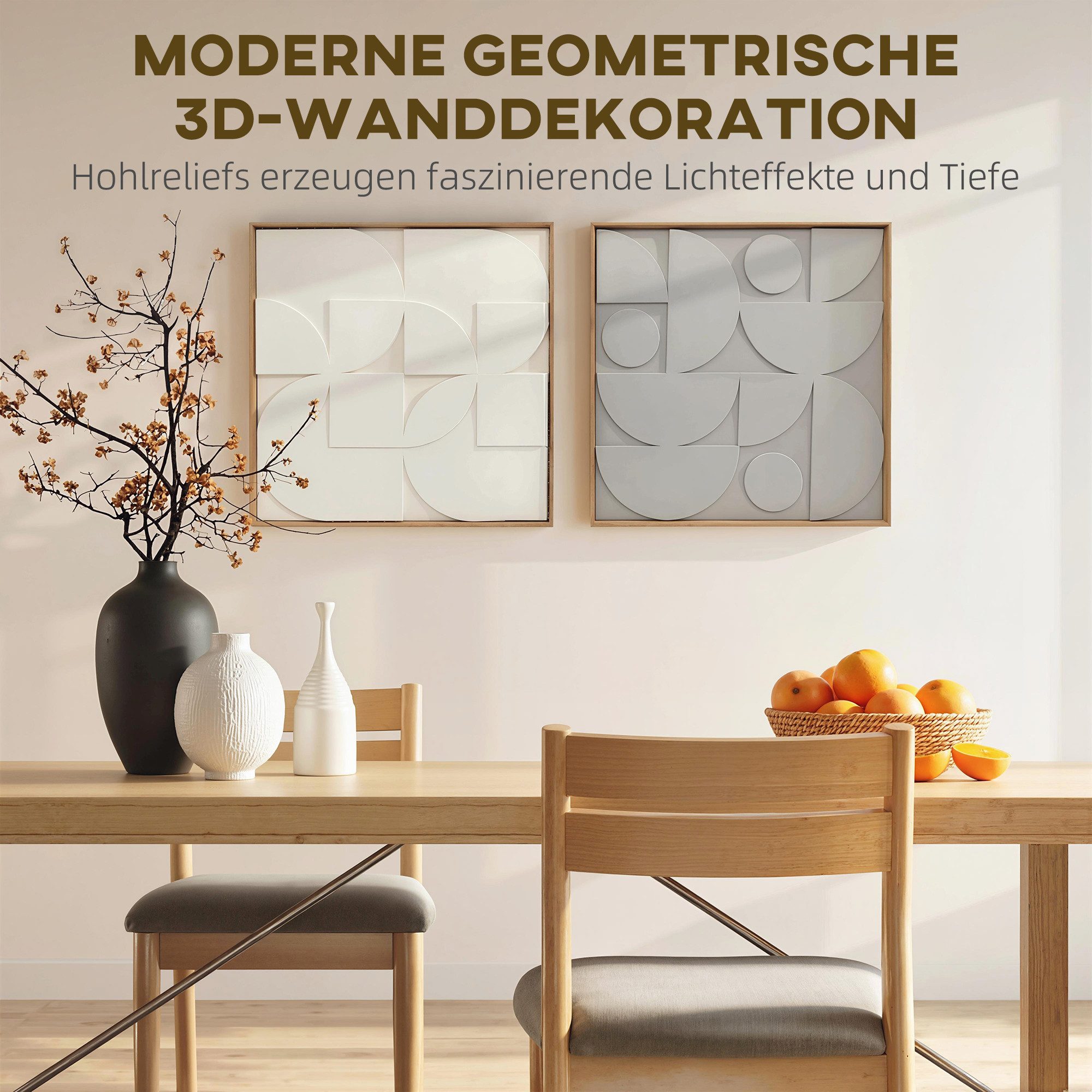 HOMCOM Wandbild Wanddekoration Modern Wand Deko Flur, Abstrakt (Wanddeko, 2 St), für Wohnzimmer, Schlafzimmer, Weiß
