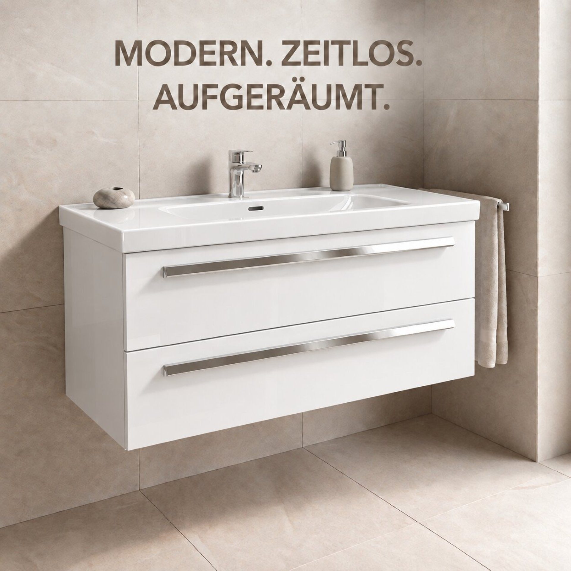 BADEDU Badmöbel-Set Badmöbel Set, Waschtisch, Waschbecken Keramik, Unterschrank