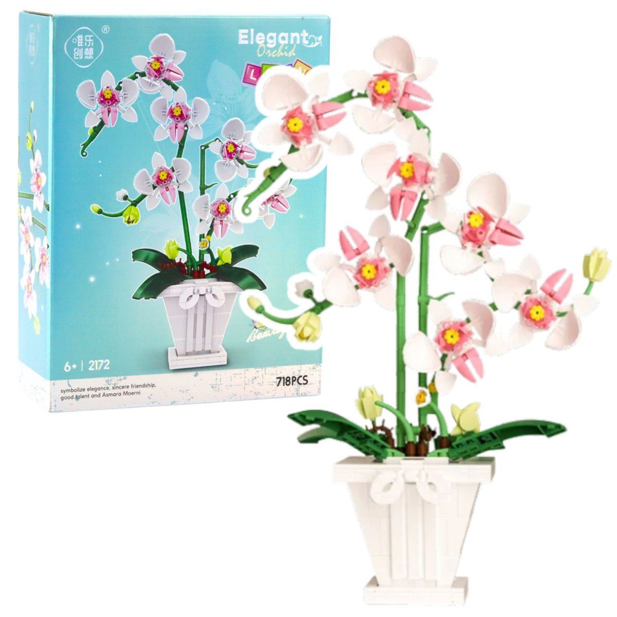 Wisam Orchideen-Bausteine Orchidee im Topf Rosa und Weiß 718 Stk. Spielbausteine