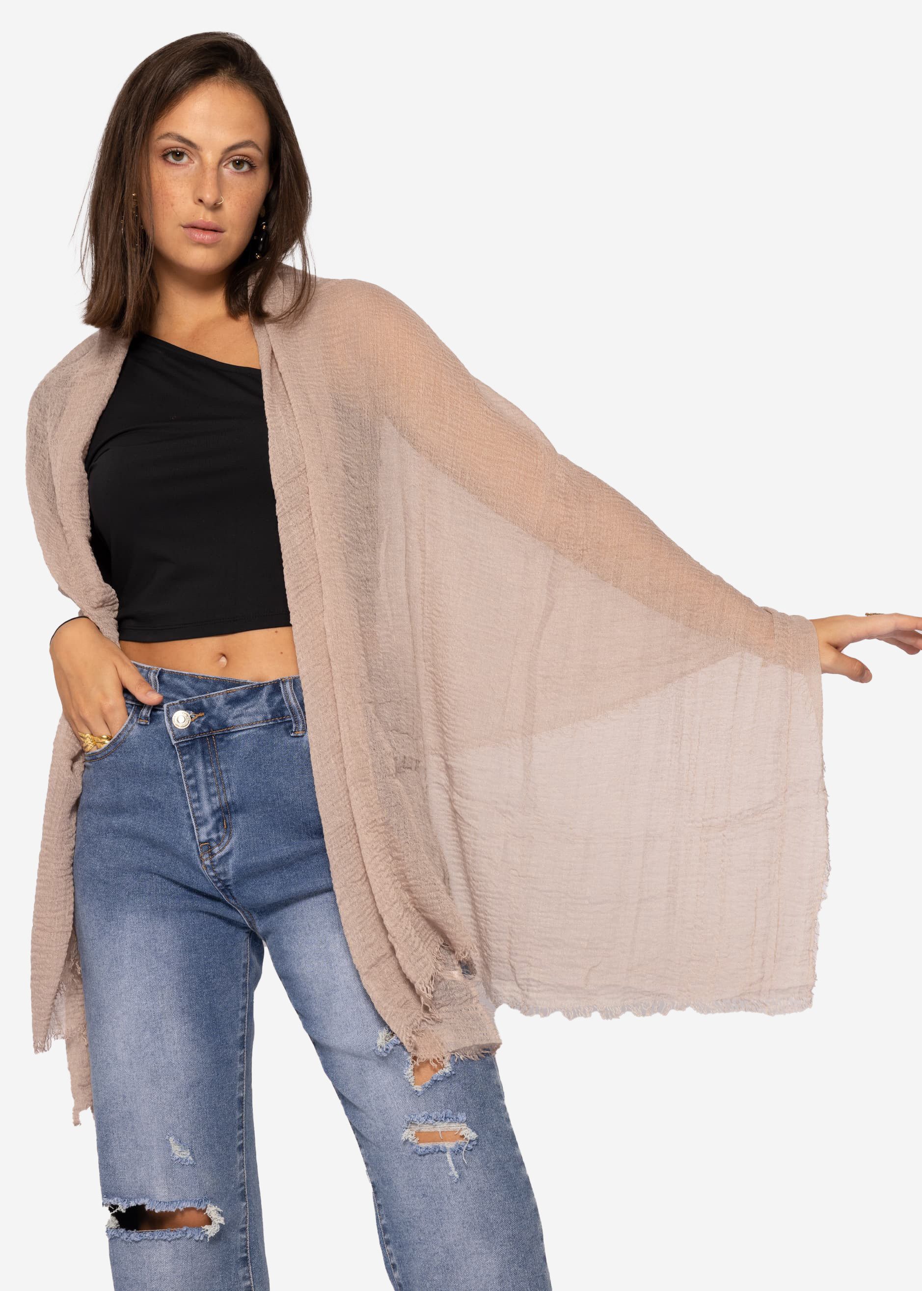 SASSYCLASSY Schal Musselin Schal für Damen, Weicher Schal aus Viskose mit ausgefransten Enden