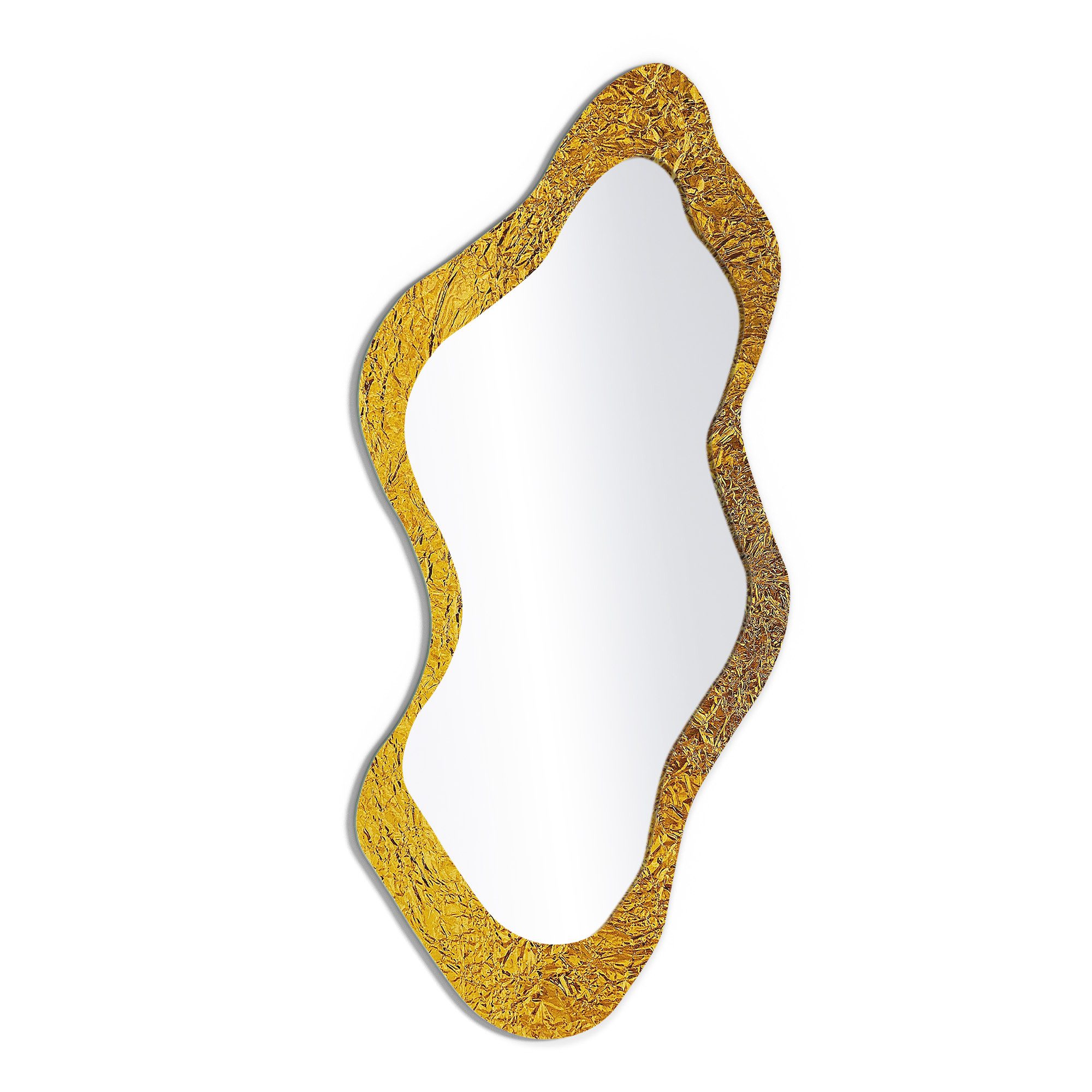 DEQORI Wandspiegel 'Relief in Goldoptik', Spiegel organisch geformt selbstklebend Wand Wohnzimmer Flur groß XXL