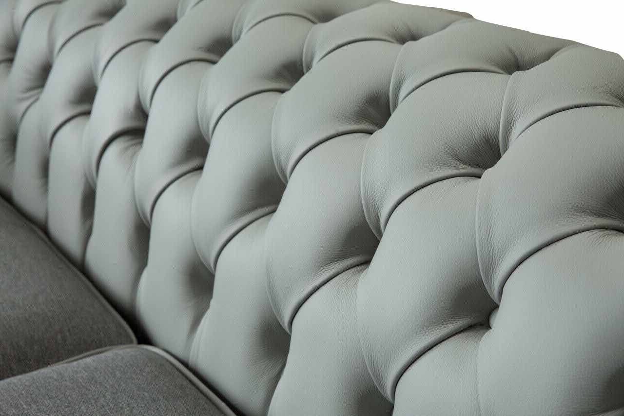 Grau Chesterfield-Sofa, Couch JVmoebel Klassisch Chesterfield Dreisitzer Textil Wohnzimmer Sofa