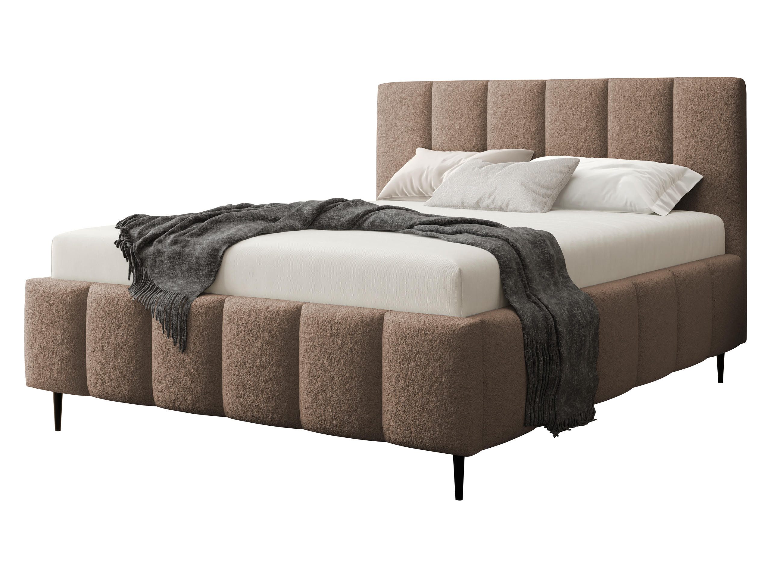 MIRJAN24 Polsterbett Lunaro Leg Boucle (Bettkasten mit zwei Kammern), Schwarze Metallfüße 15 cm, 140/160/180x200 cm
