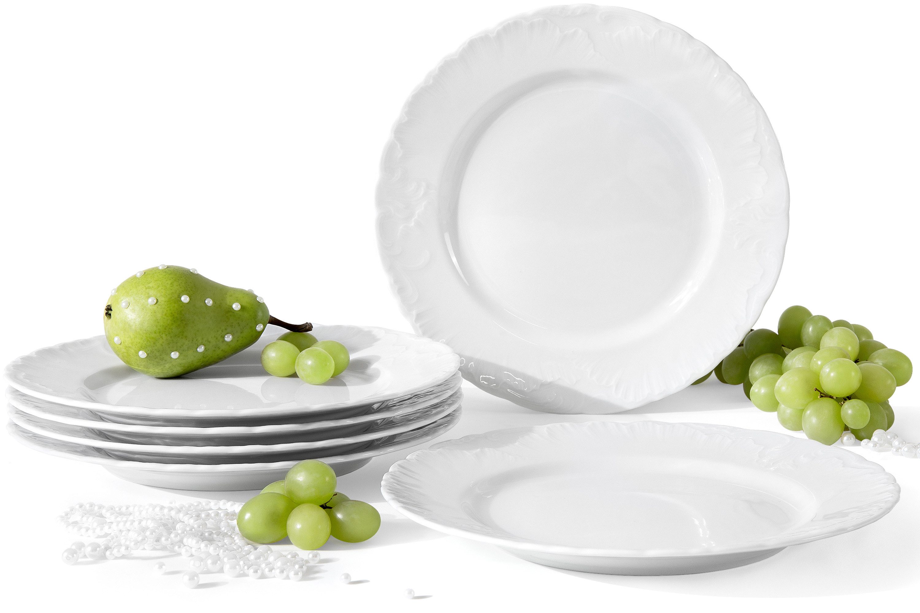 KONSIMO® Teller-Set CMIELOW ROCOCO Geschirrset, Hochwertiges Premium-Porzellan (6-tlg), 6 Personen, Porzellan, 6x Speiseteller, handgefertigt