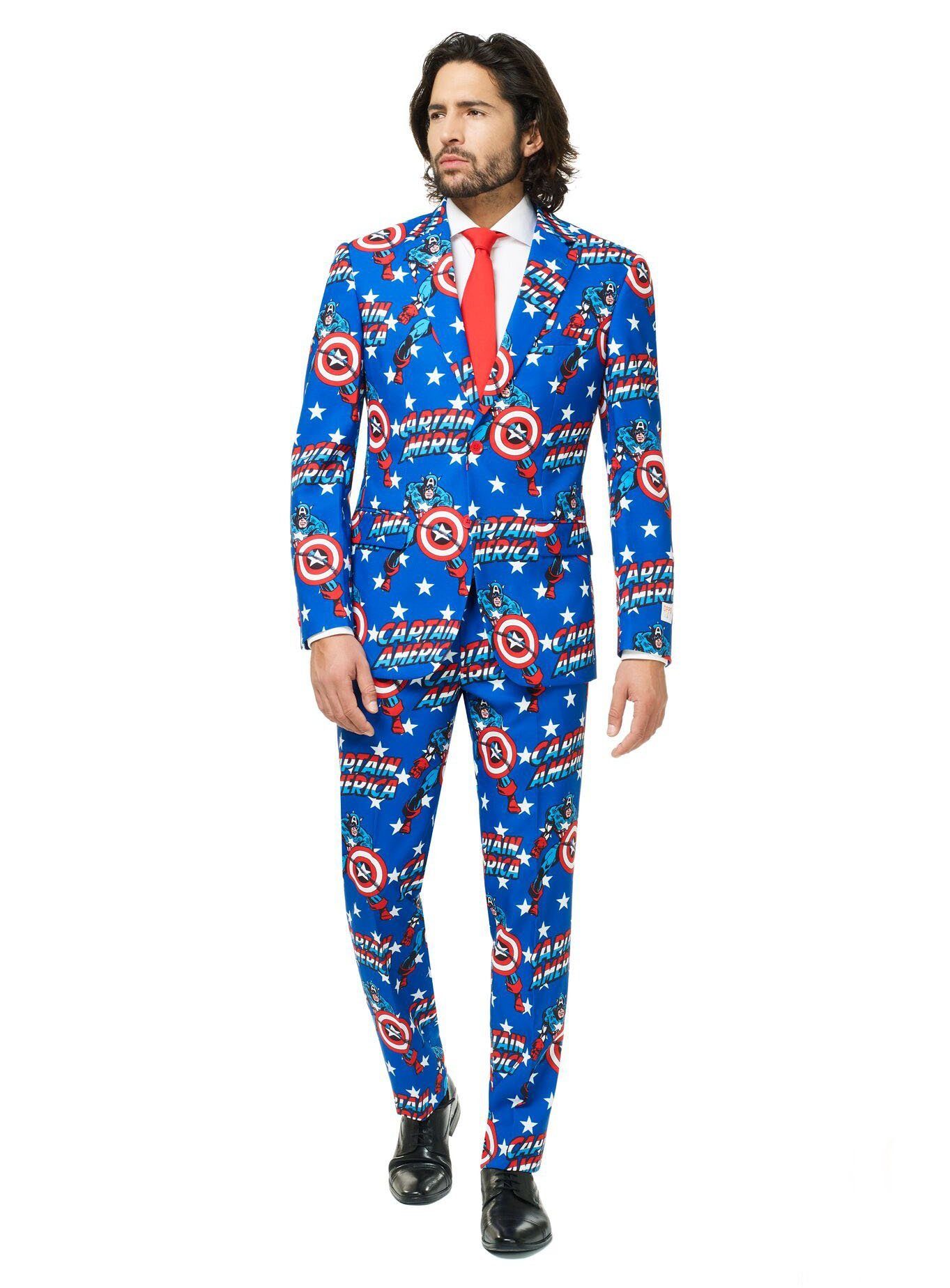 Opposuits Partyanzug Marvel Captain America Kostüm Anzug - Kostüm Anzug, Lizenzierter Marvel-Anzug - einmal angeguckt und man sieht nur noch St