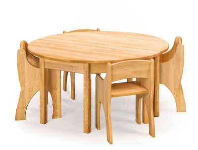 BioKinder - Das gesunde Kinderzimmer Kindersitzgruppe Levin, Tisch Set rund mit 4 Stühlen mit Armlehne