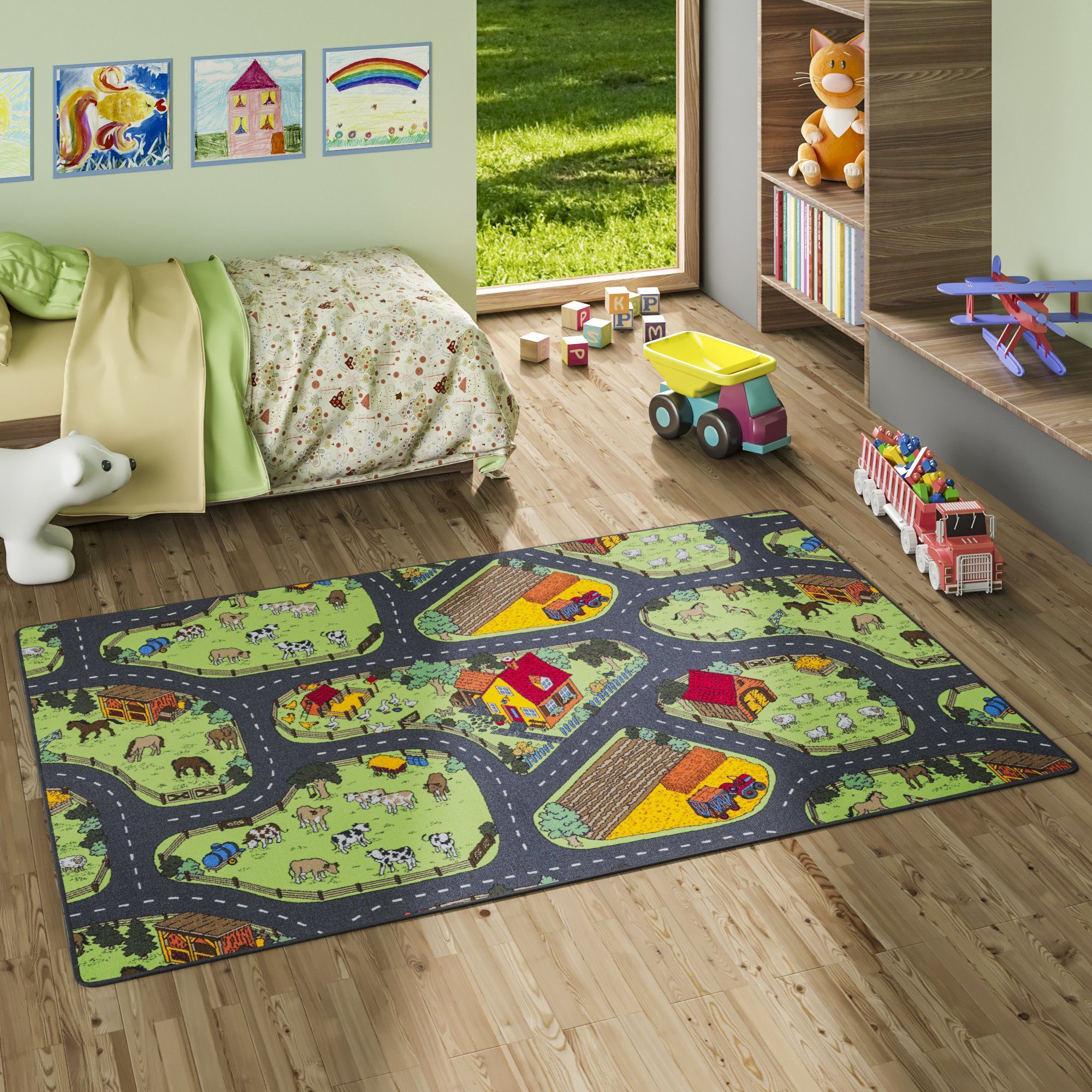 Kinderteppich Spielteppich Kinderzimmer Teppich Kinderteppich Auto Straßen,  TT Home, rechteckig, Höhe: 4 mm