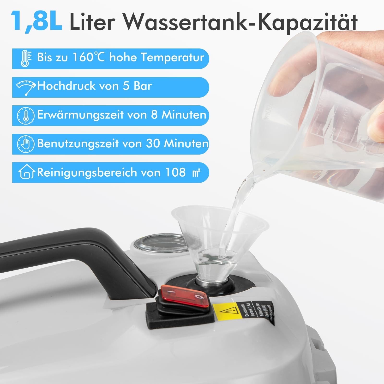 COSTWAY Dampfreiniger mit 1,8 L Tank, 13 Zubehörteile, bis 108m², 2000,00 W