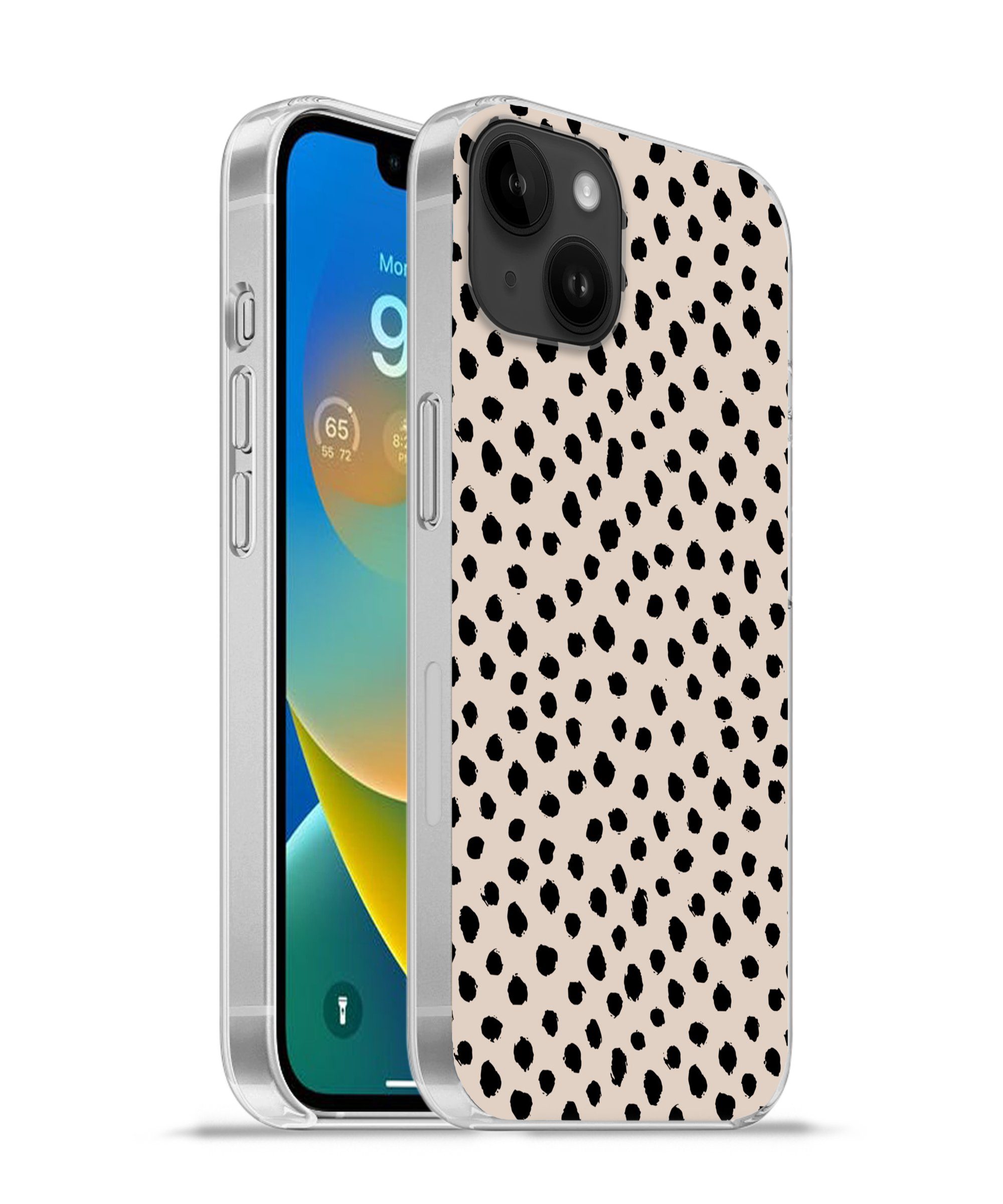 MuchoWow Handyhülle für Apple iPhone 14 Plus Polka dots - Schwarz - Beige, Smartphone-Bumper, Print, Handy Schutzhülle Dünn
