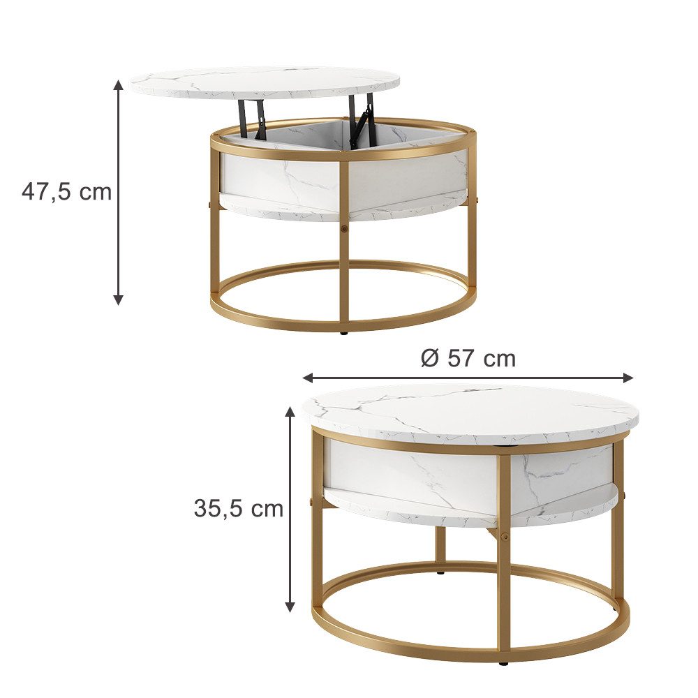 Vicco Couchtisch Marlo, Weiß/Gold, 57 x 57 cm günstig online kaufen