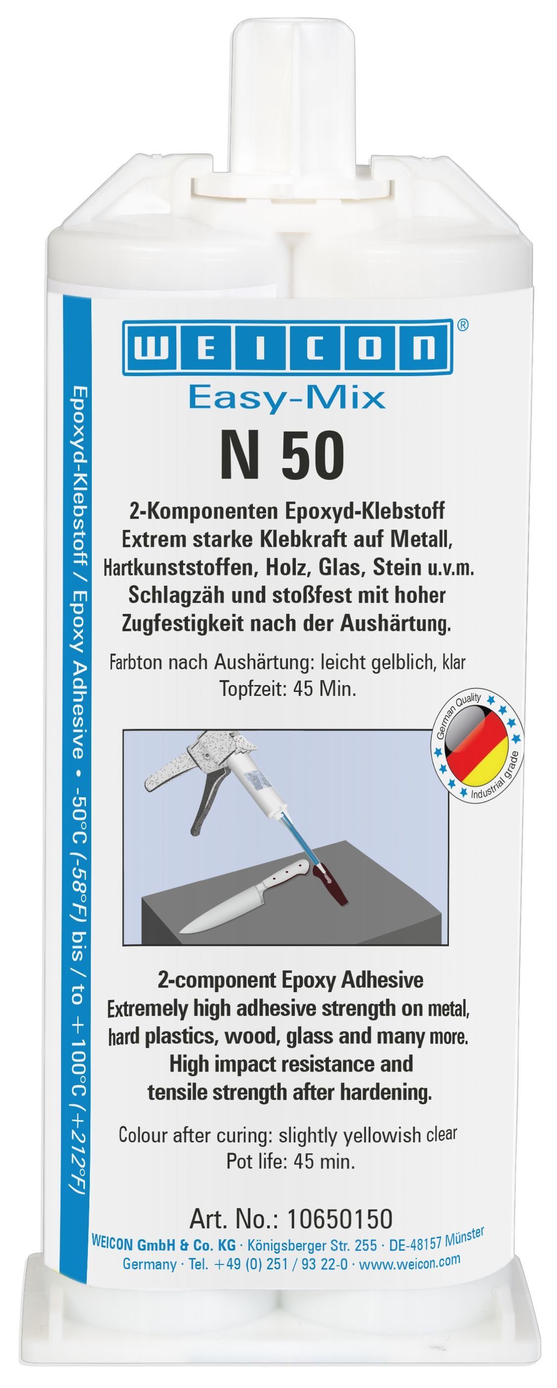 WEICON 2-Komponentenkleber Easy-Mix N 50, Epoxid-Klebstoff für Применитьungsprozesse, 50 ml, (Packung), starke Klebkraft