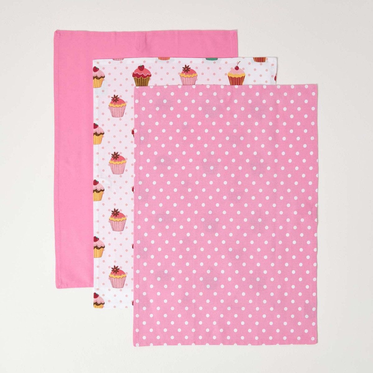 Homescapes Geschirrtuch Geschirrtuch Set 3 tlg Cupcakes günstig online kaufen