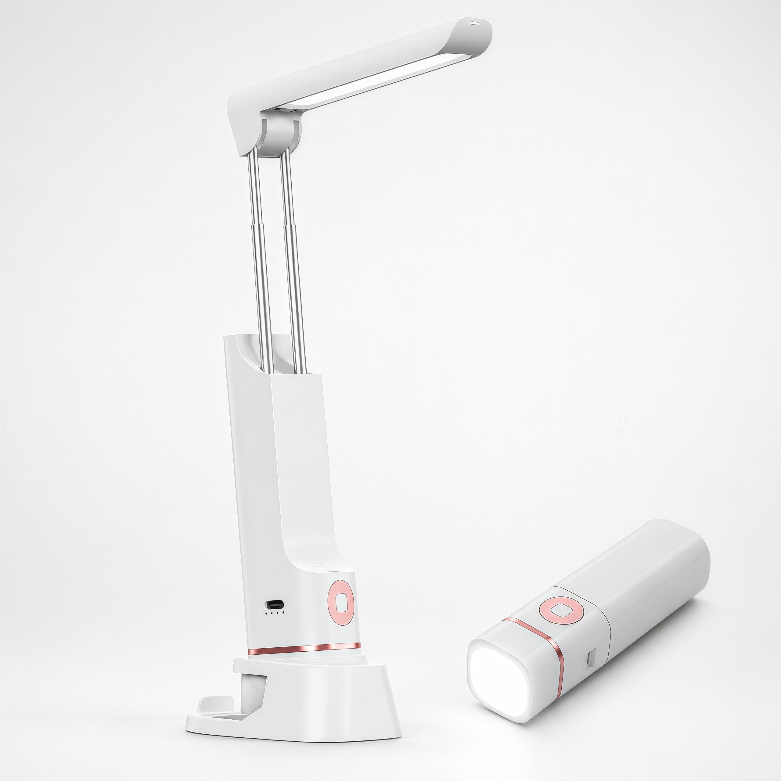 ibettertec Schreibtischlampe LED Tischlampe mit Taschenlampe D12, 5000mAh Akku, Schreibtischlampe, 3 Helligkeitsstufen, Powerbank, USB-C, verstellbar