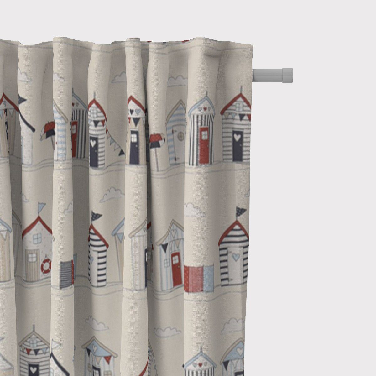 SCHÖNER LEBEN. Vorhang SCHÖNER LEBEN. Vorhang Maritim Strandhäuschen ecru blau rot 245cm, Smokband, blickdicht, Baumwolle, handmade
