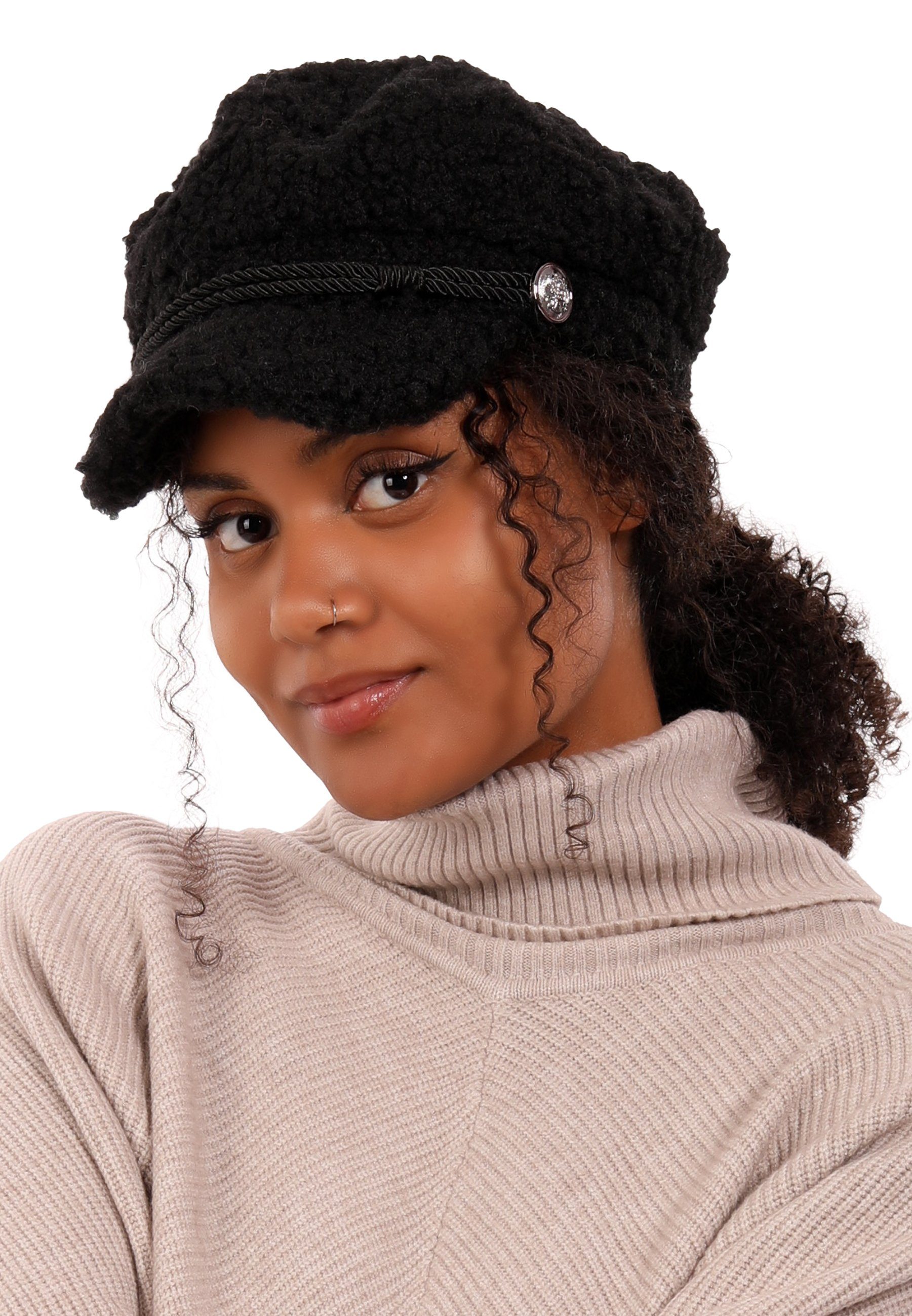 YC Fashion & Style Schirmmütze Teddy-Cap Wintermütze aus Kunstfell -Teddy (1-St) Schiebercap schwarz