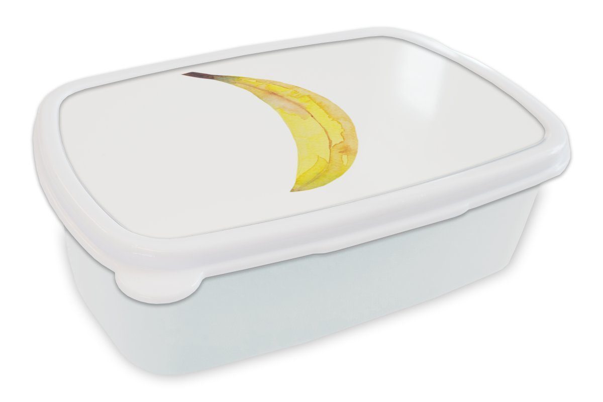 MuchoWow Lunchbox Banane - Aquarell - Weiß, Kunststoff, (2-tlg), Brotbox für Kinder und Erwachsene, Brotdose, für Jungs und Mädchen