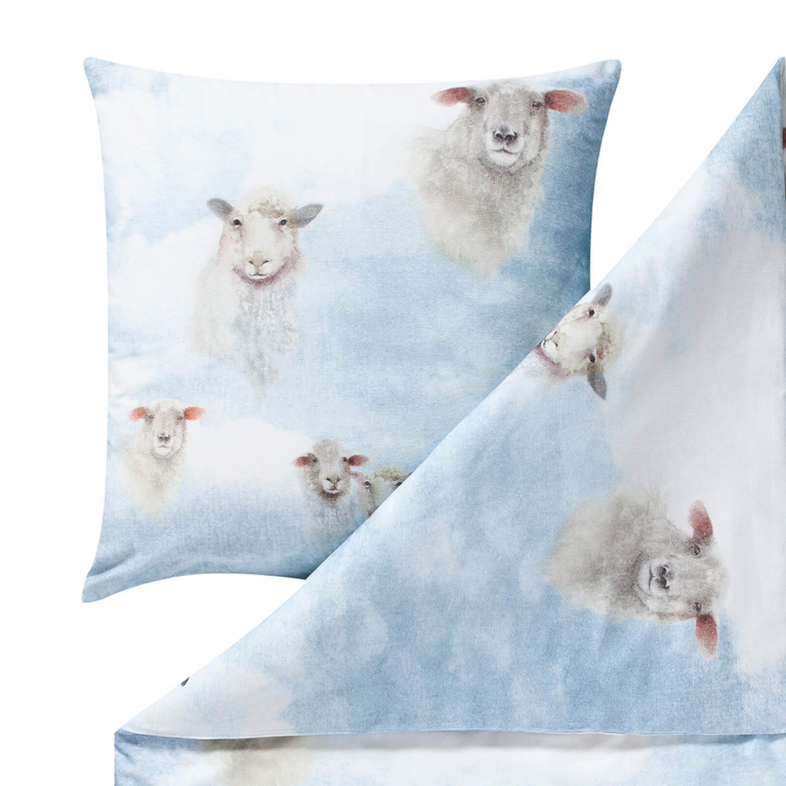 Estella Bettwäsche Wilson 4457 630 Bleu, Flanell, 2 teilig, Himmel, Schafe, günstig online kaufen