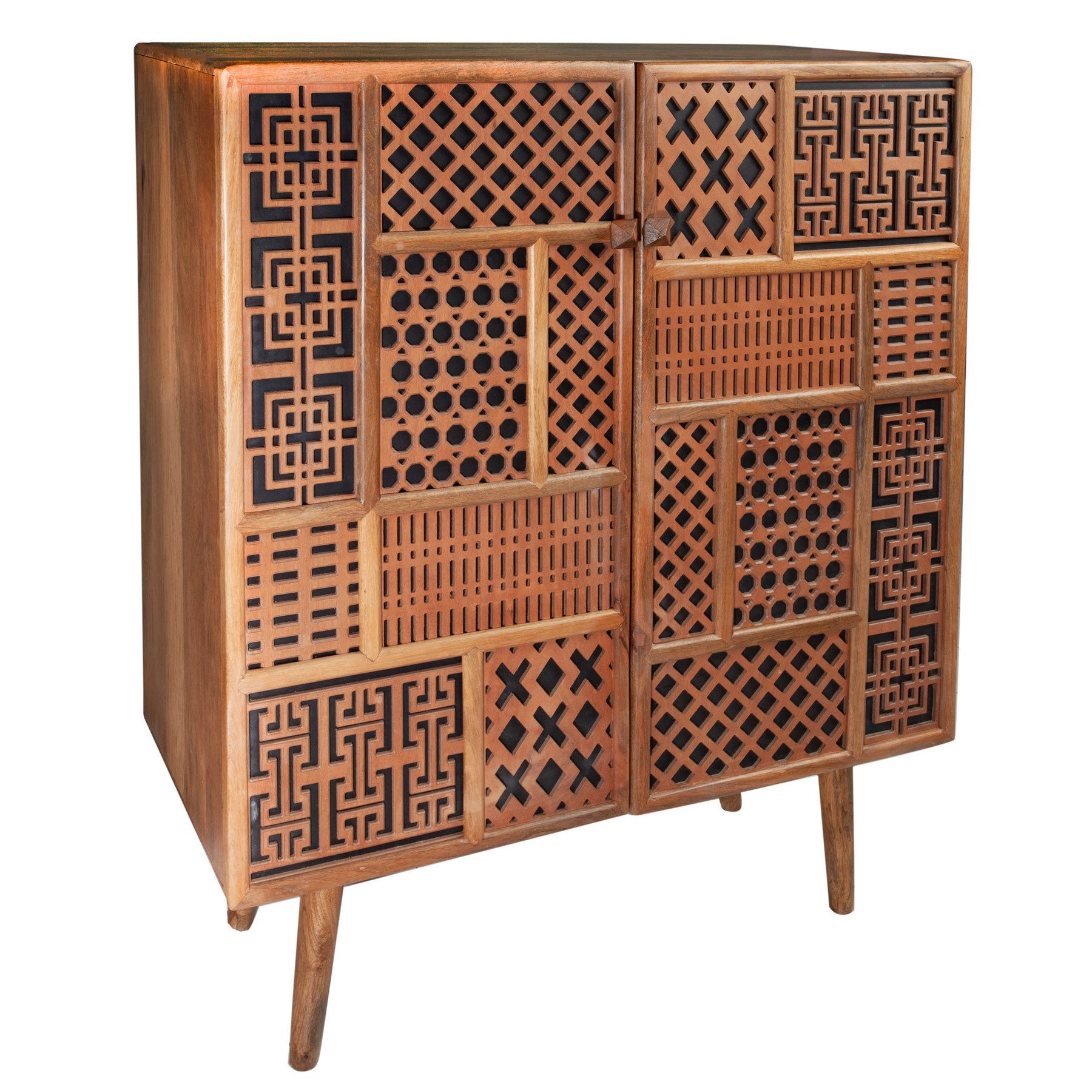 riess-ambiente Highboard MARRAKESCH 120cm natur, Massivholz · mit Verzierung · Boho · Anrichte · Akazie