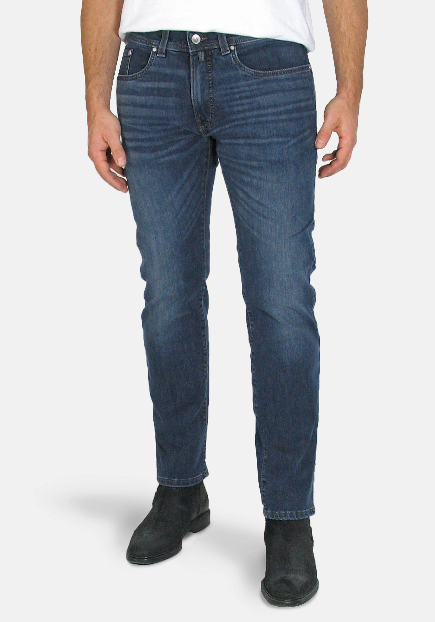 Pierre Cardin 5-Pocket-Jeans Lyon Tapered Futureflex Denim, elastisch und bequem Vintage Dark Blue Used | Straight-Fit Jeans