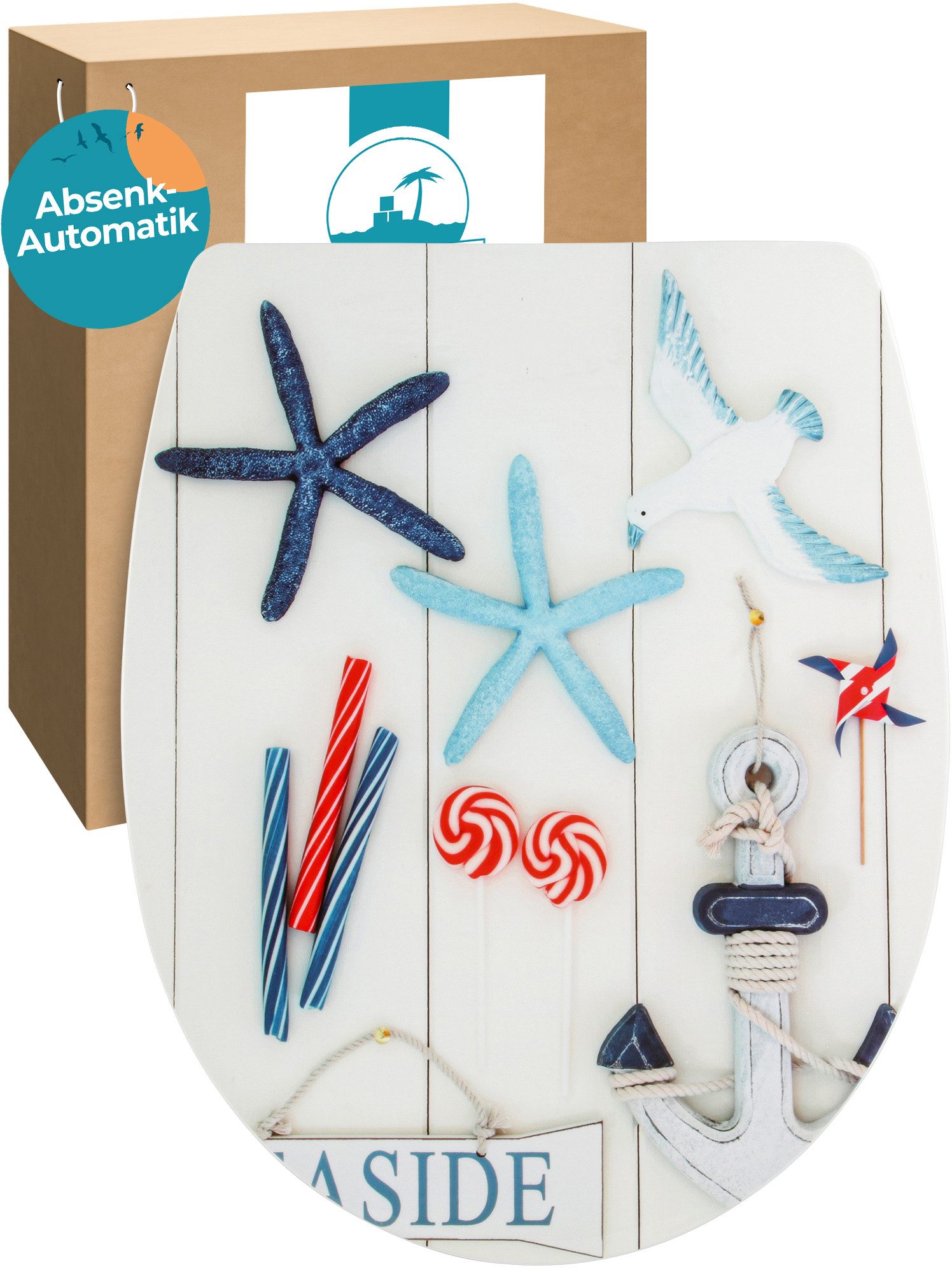 Calmwaters WC-Sitz Motiv Maritim, Motiv Maritimes Flair, Absenkautomatik, Abnehmbar, 26LP5007